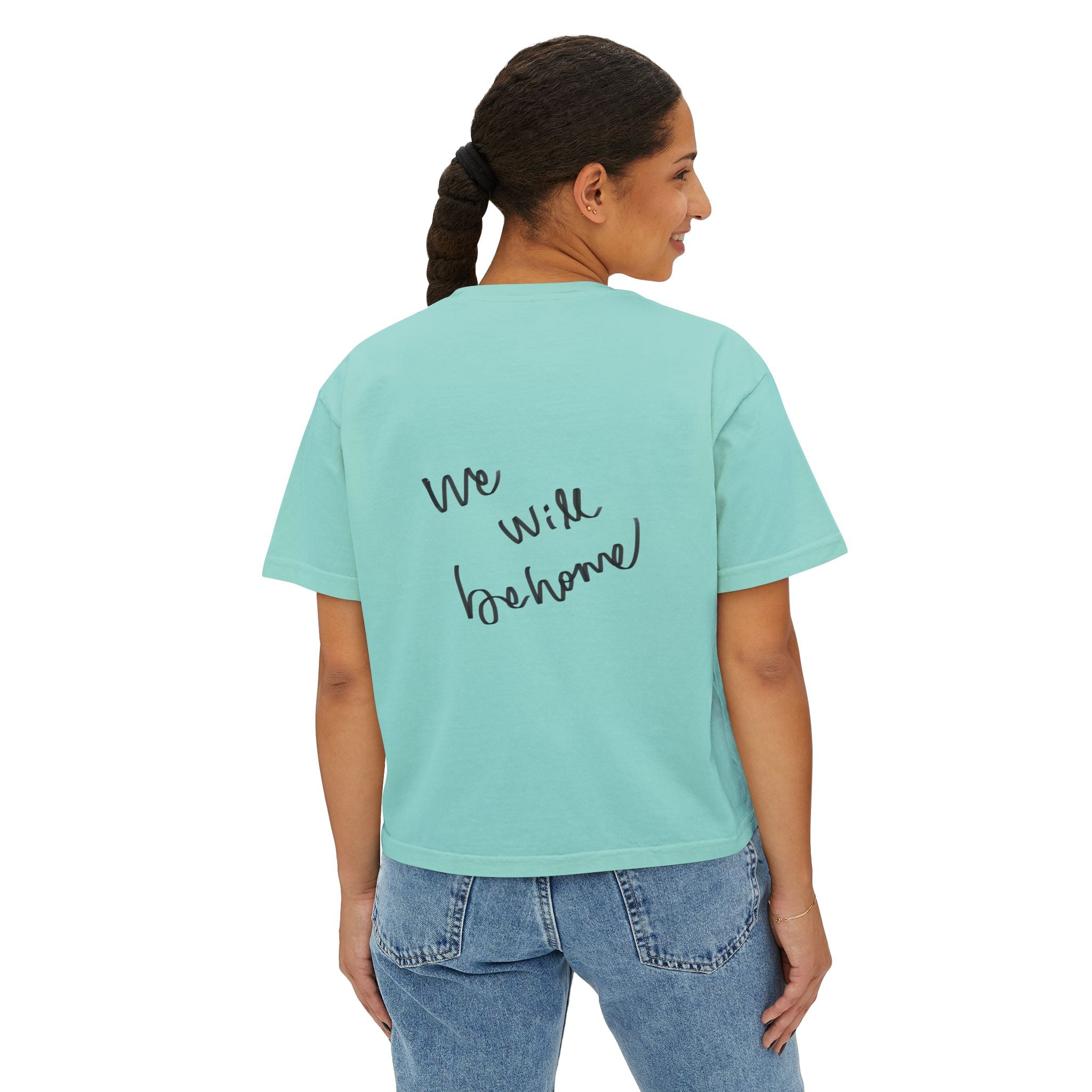 Boxy Tee — 'We Will Be Home' Vintage Angel Art Cropped T‑Shirt