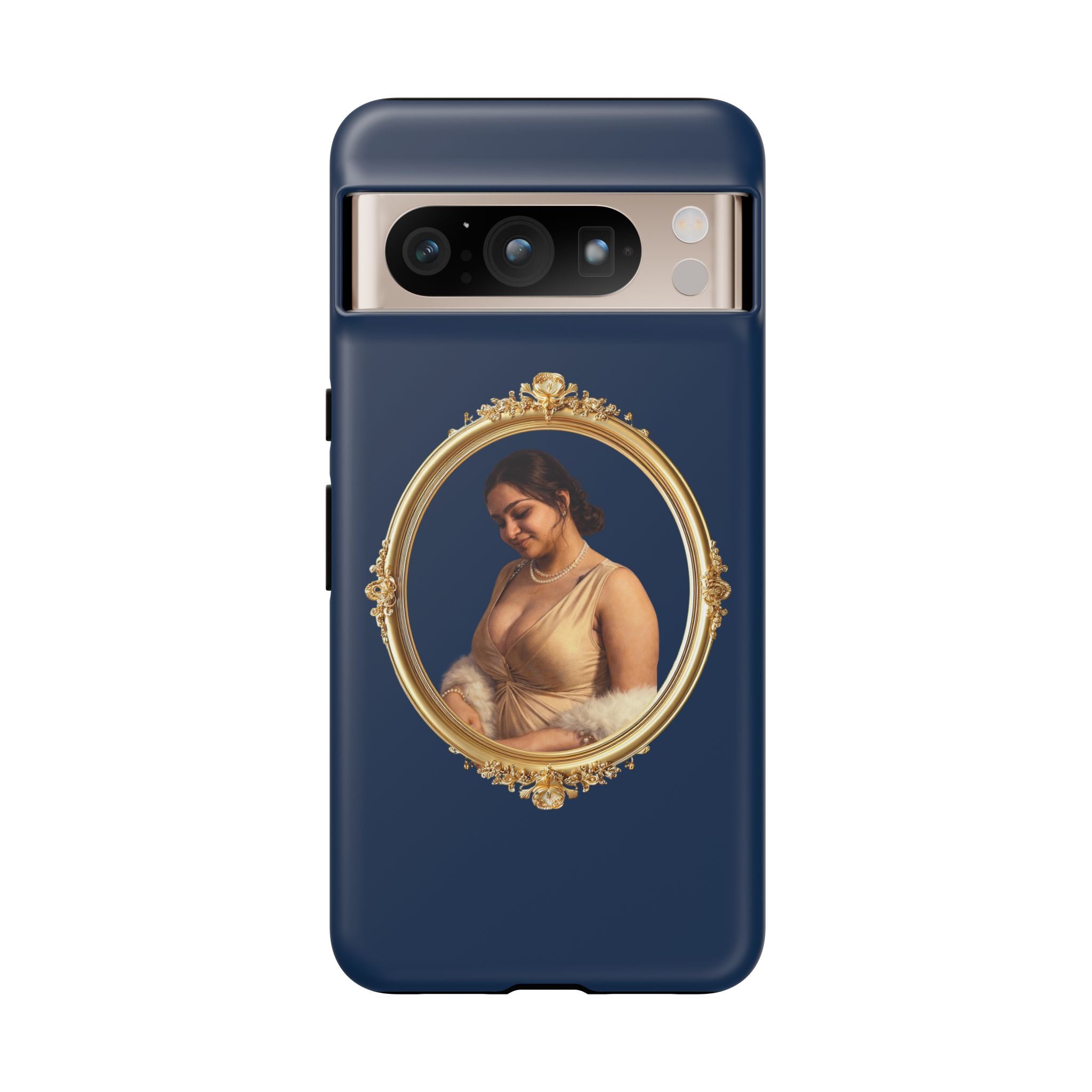 Vintage Portrait Phone Case — Elegant Gold Frame on Navy