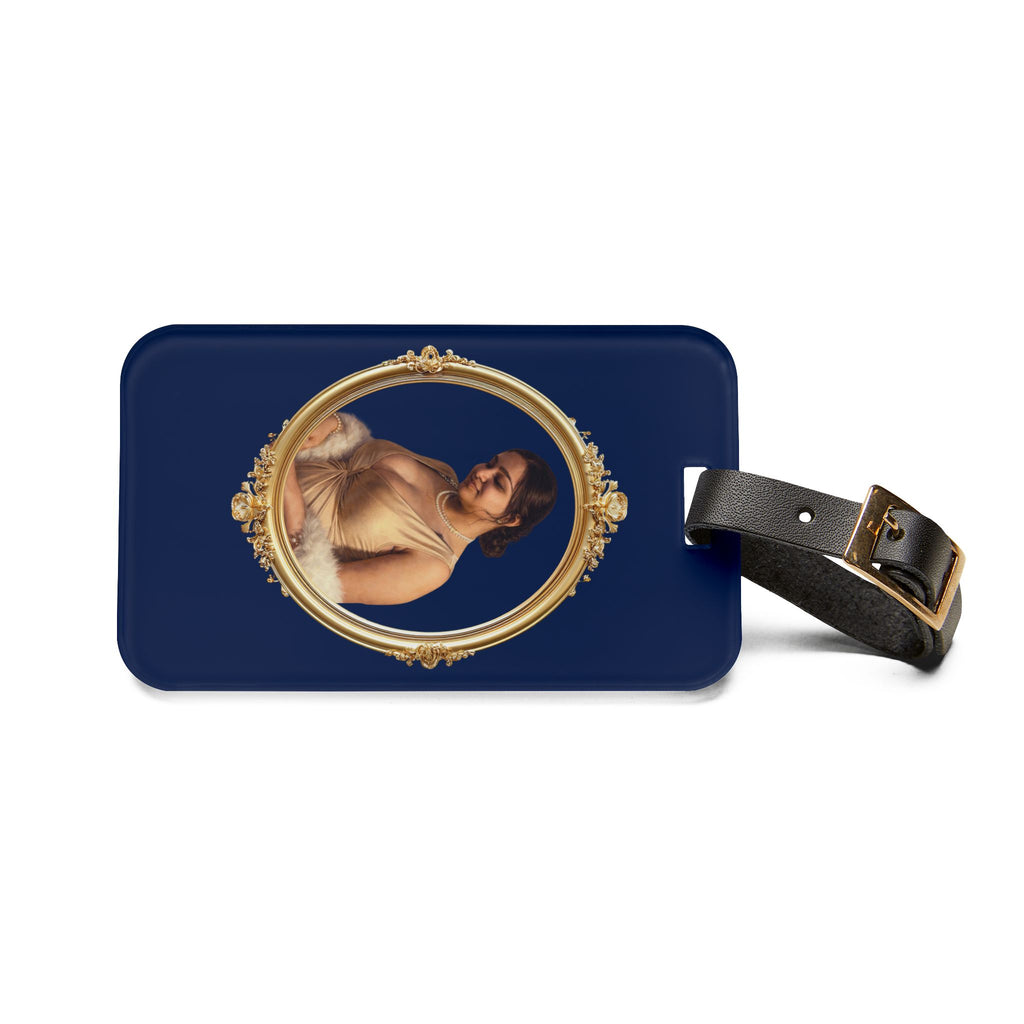 Vintage Portrait Luggage Tag — Elegant Gold Frame Travel ID
