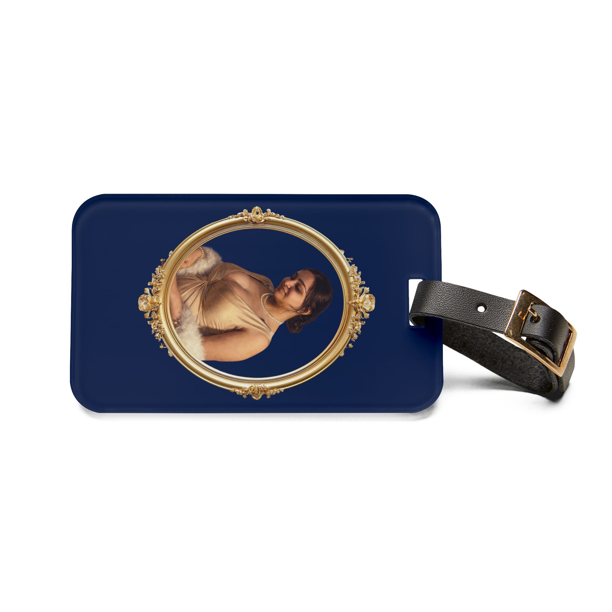 Vintage Portrait Luggage Tag — Elegant Gold Frame Travel ID