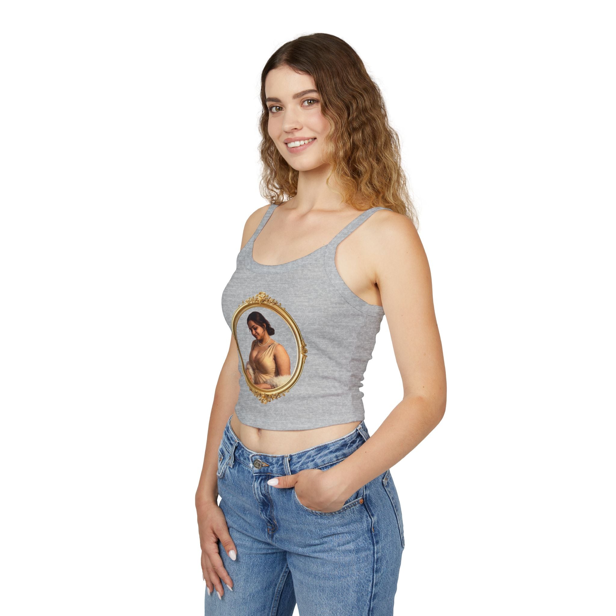 Spaghetti Tank Top — Vintage Portrait Frame with “Love, Always” Handwritten Script