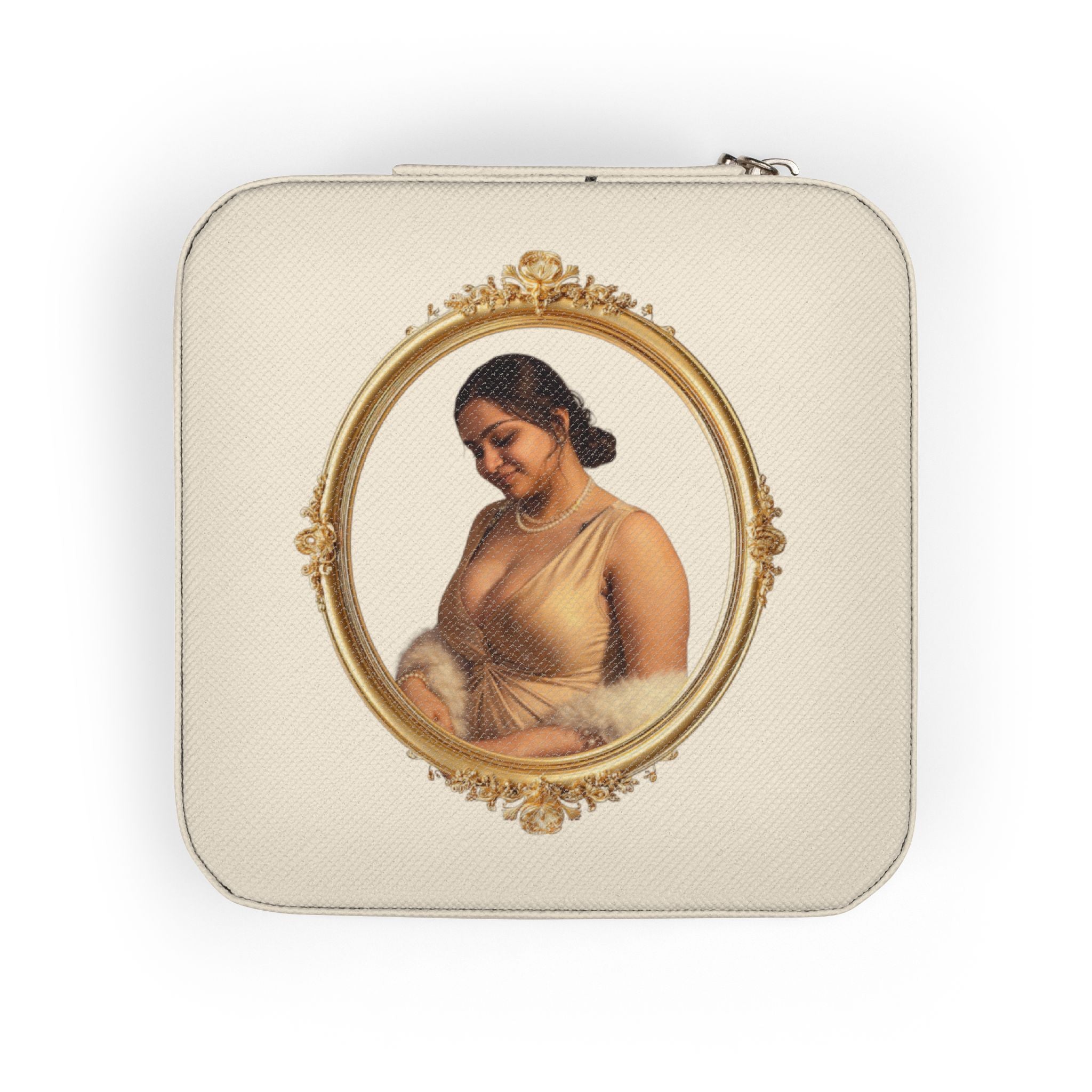 Vintage Portrait Jewelry Travel Case — Compact Pink Organizer for Rings, Earrings & Necklaces