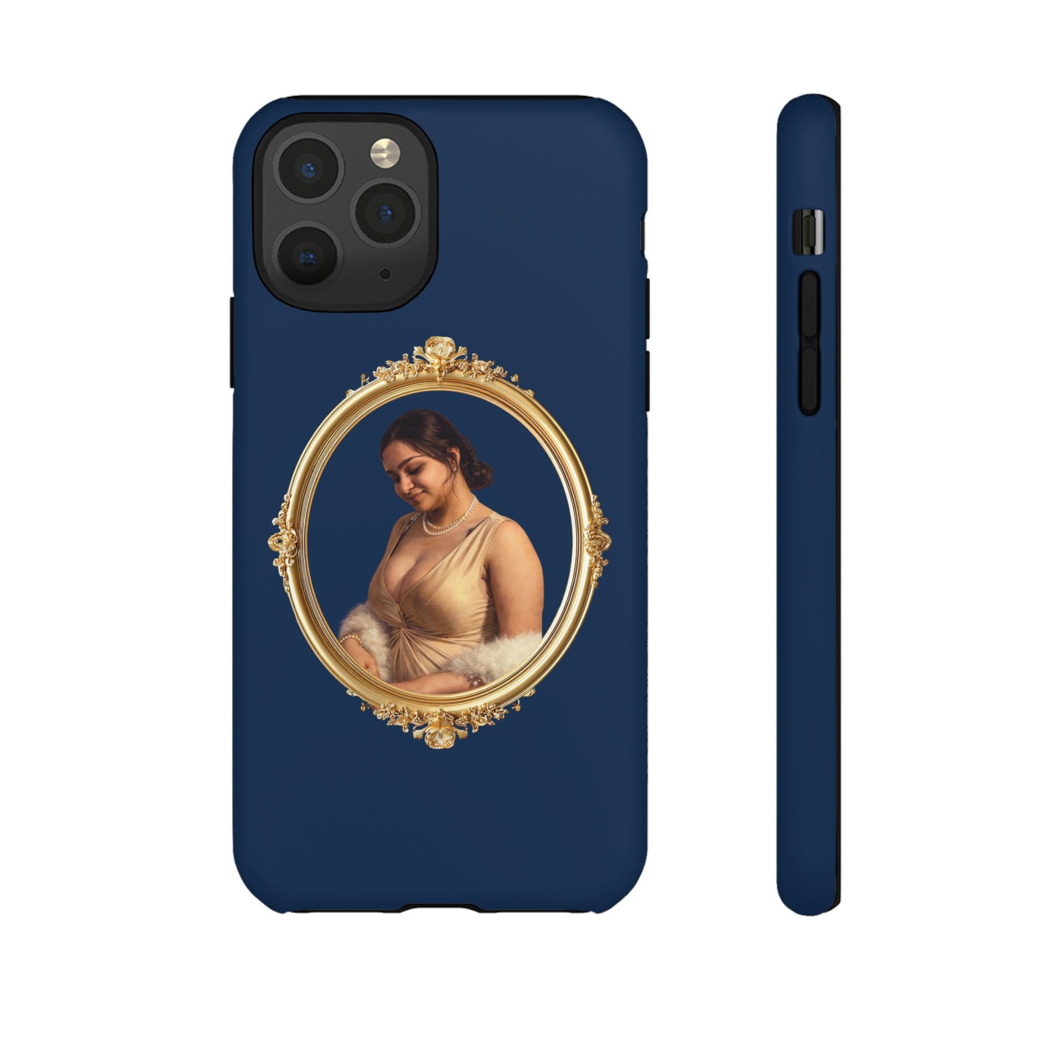 Vintage Portrait Phone Case — Elegant Gold Frame on Navy