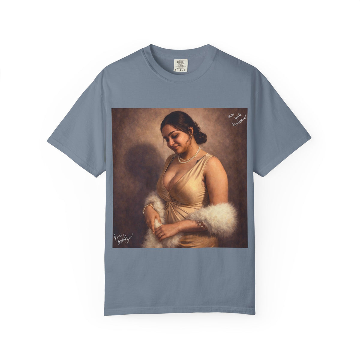 Drashti Portrait Graphic T-Shirt — Vintage Framed Lady Art Print