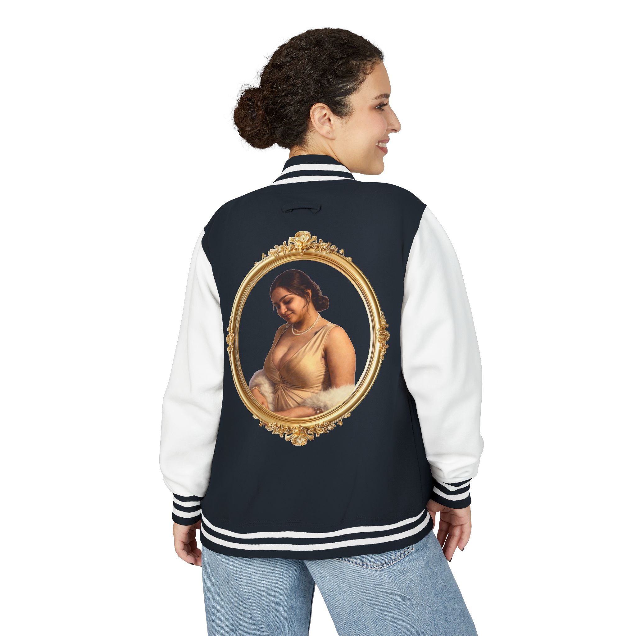 Vintage Portrait Letterman Jacket — Framed Classical Art Varsity Jacket