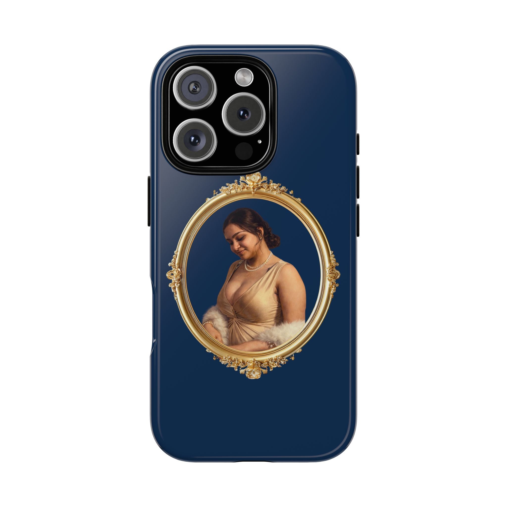 Vintage Portrait Phone Case — Elegant Gold Frame on Navy