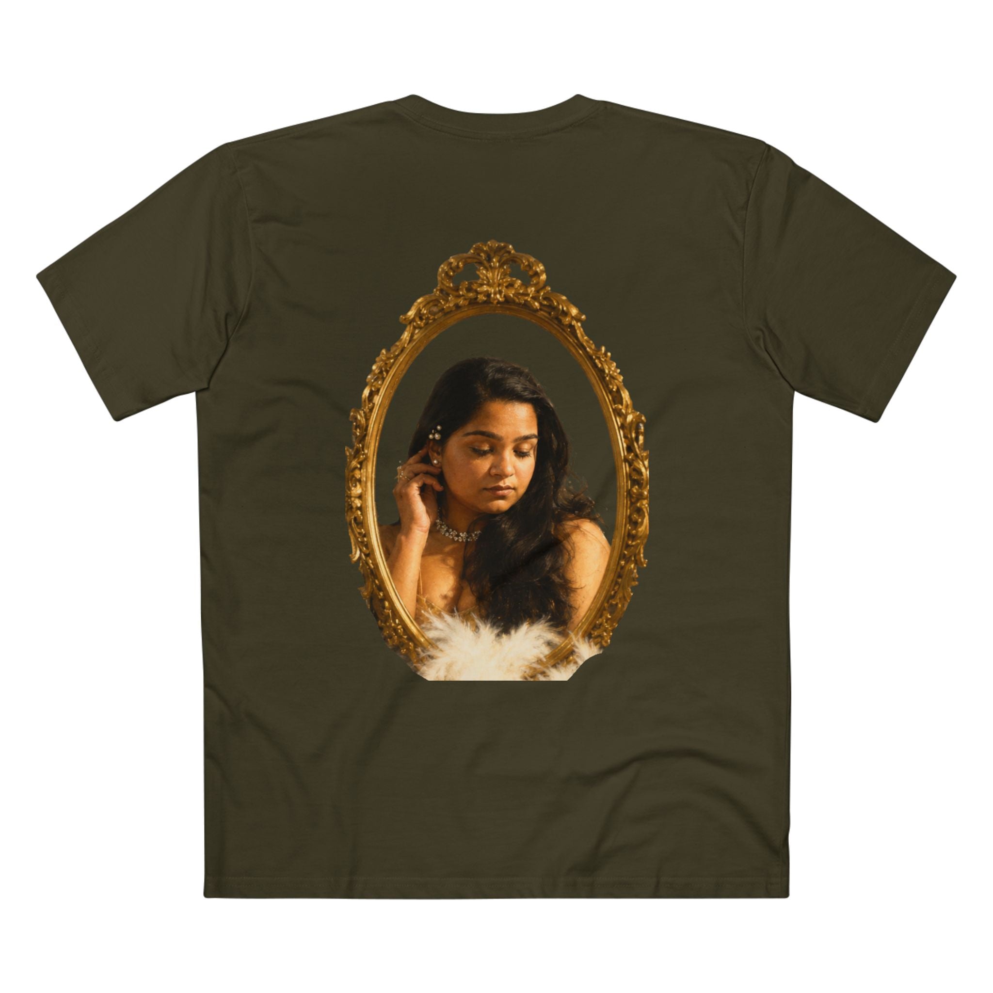 Vintage Vanity Tee — Antique Mirror & Shell Art Graphic T-Shirt