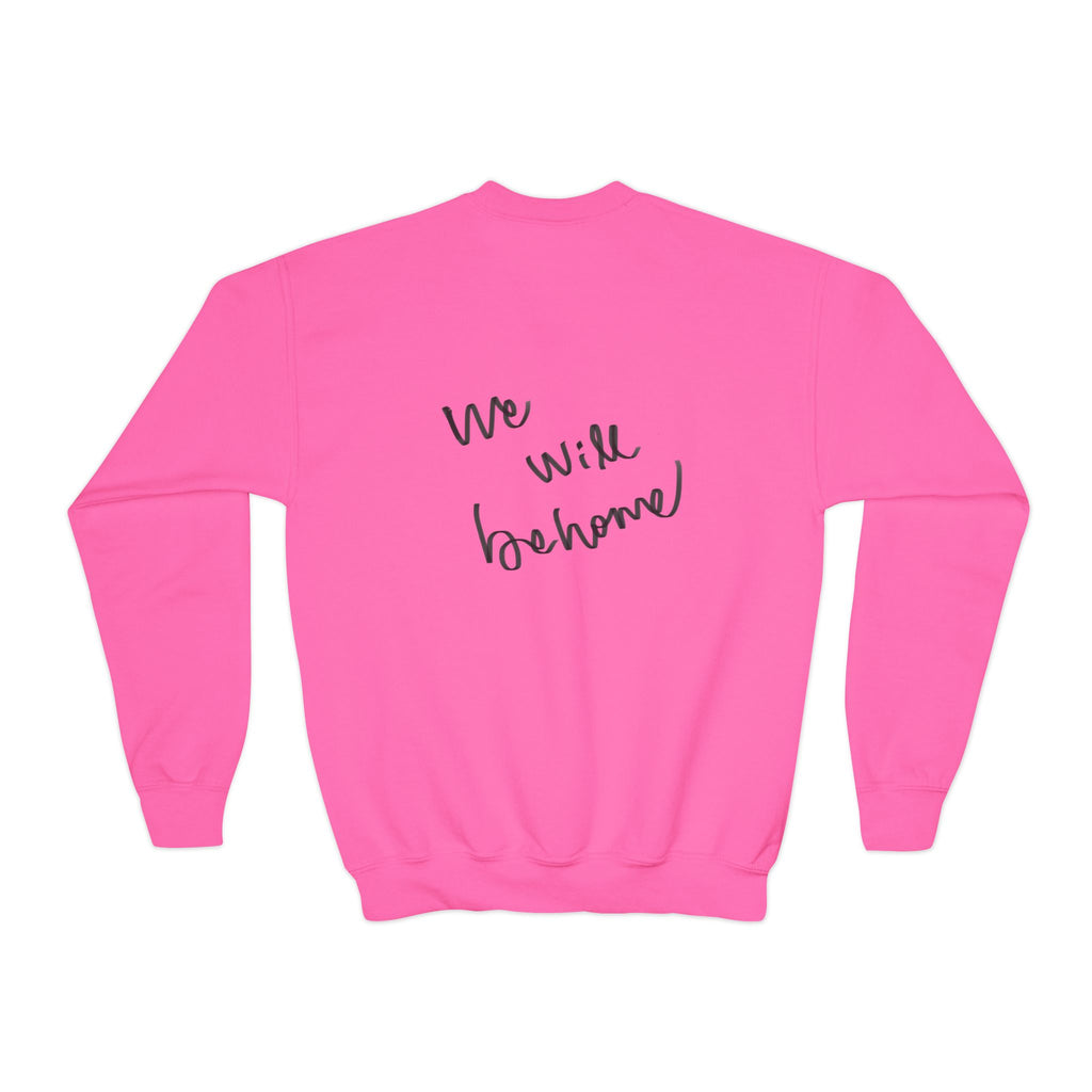 Youth Crewneck Sweatshirt — 'We Will Be Home' Vintage Portrait Graphic