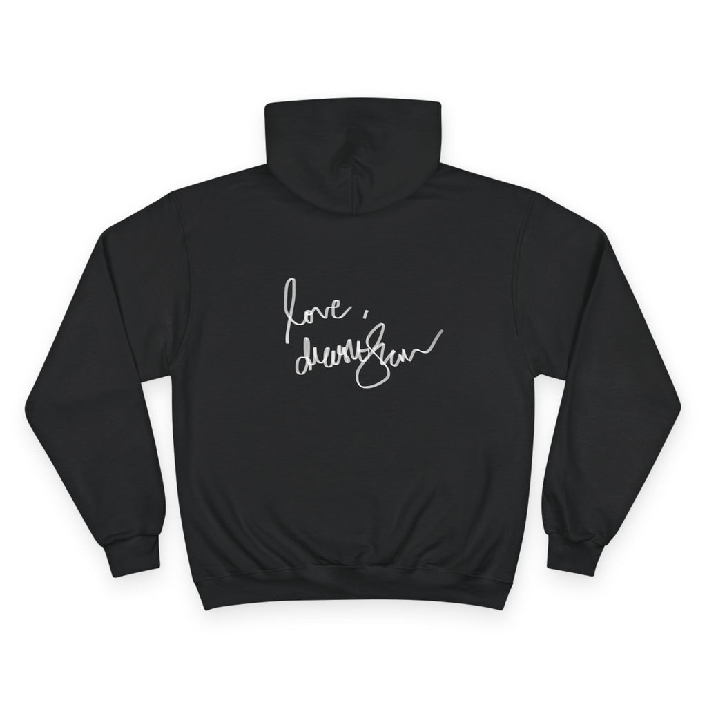 Champion Hoodie — Vintage Reclining Muse Graphic Hoodie with 'love, dunneGaur' Script