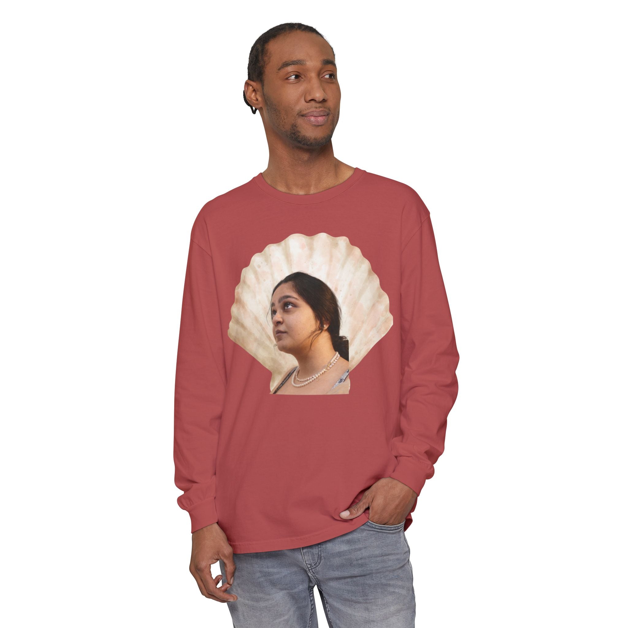 Shell Portrait Long Sleeve Tee — “We Will Be Home” Back Script