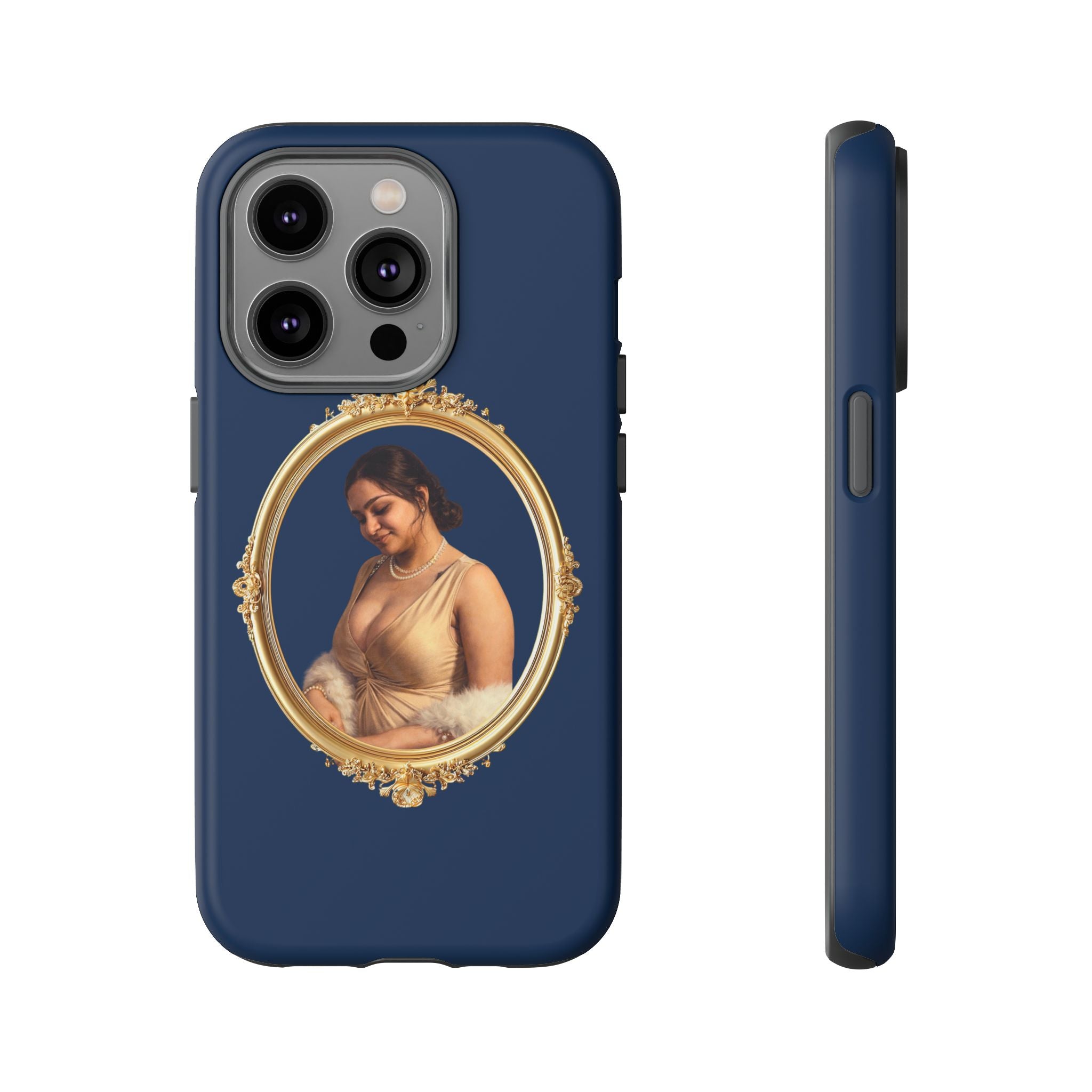 Vintage Portrait Phone Case — Elegant Gold Frame on Navy