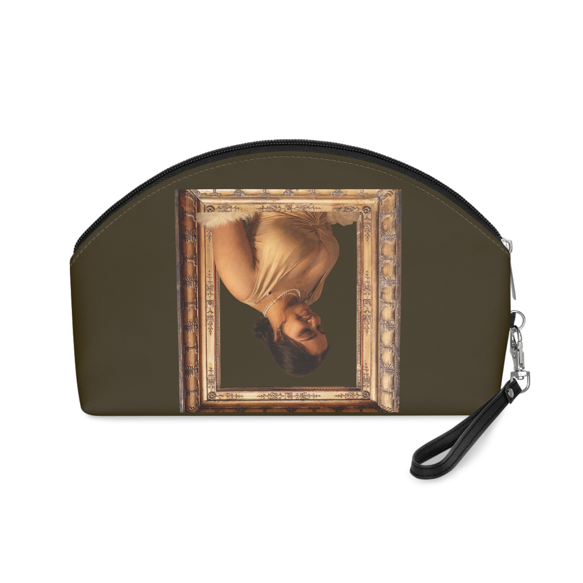 Framed Portrait Makeup Bag — Elegant Green Cosmetic Pouch