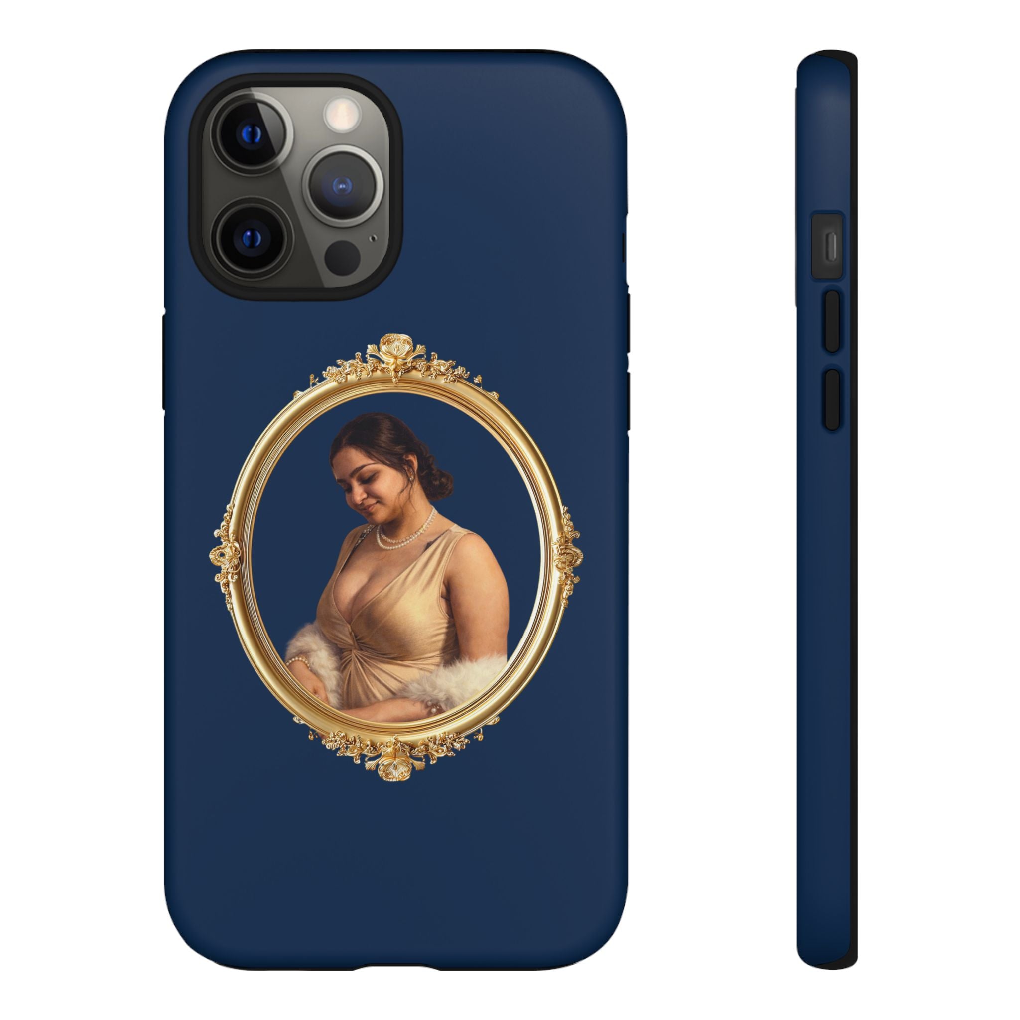 Vintage Portrait Phone Case — Elegant Gold Frame on Navy