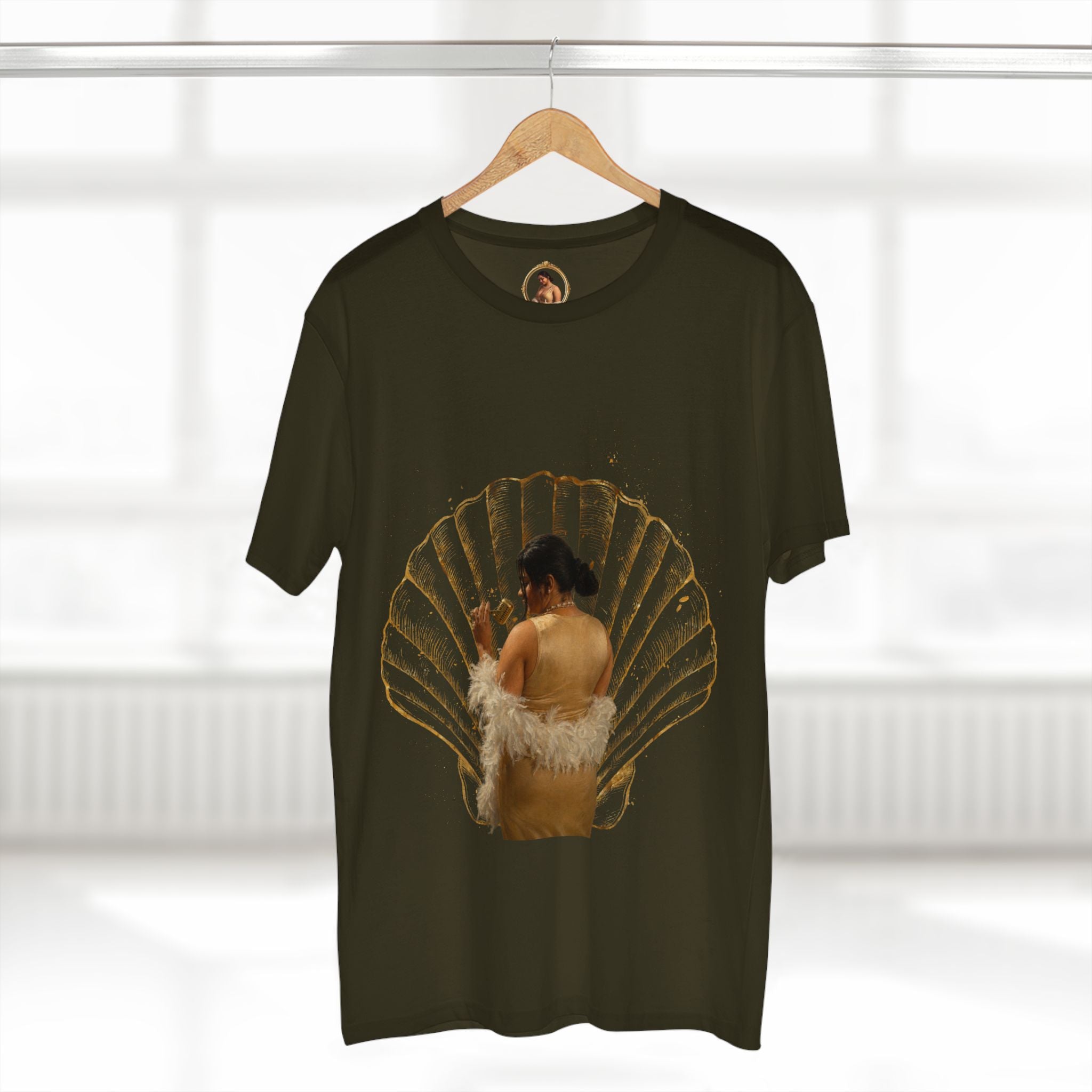 Vintage Vanity Tee — Antique Mirror & Shell Art Graphic T-Shirt
