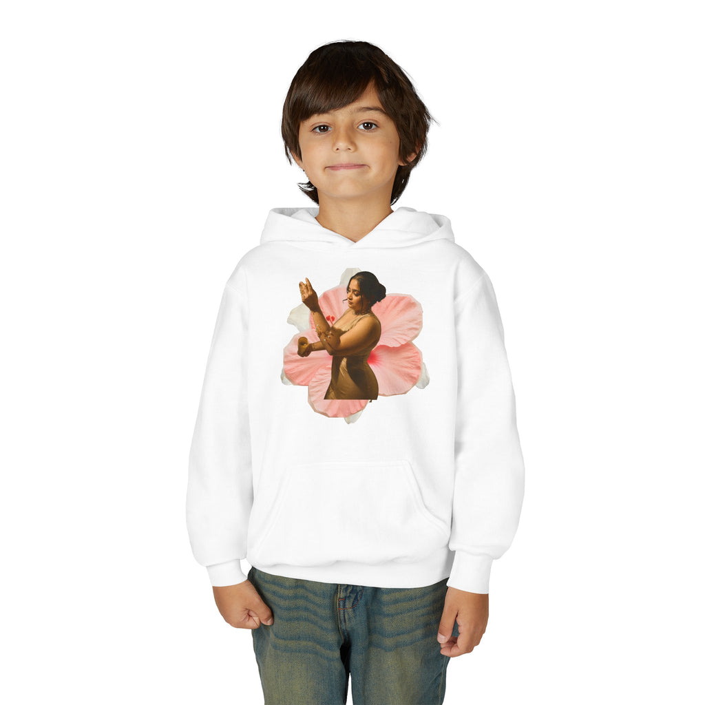Youth Hoodie — Vintage Dancer Floral Graphic with “We Will Be Home” Back Script