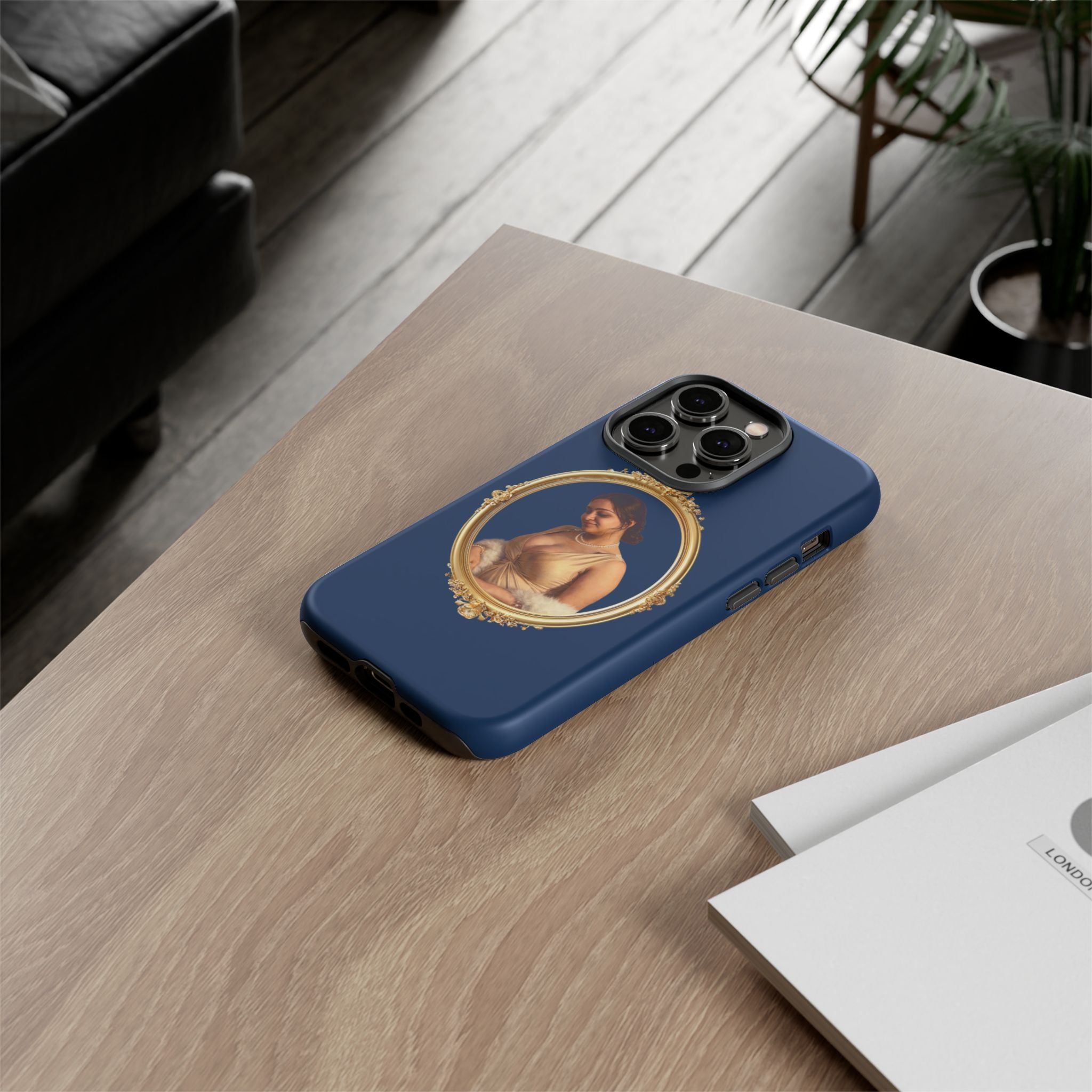 Vintage Portrait Phone Case — Elegant Gold Frame on Navy