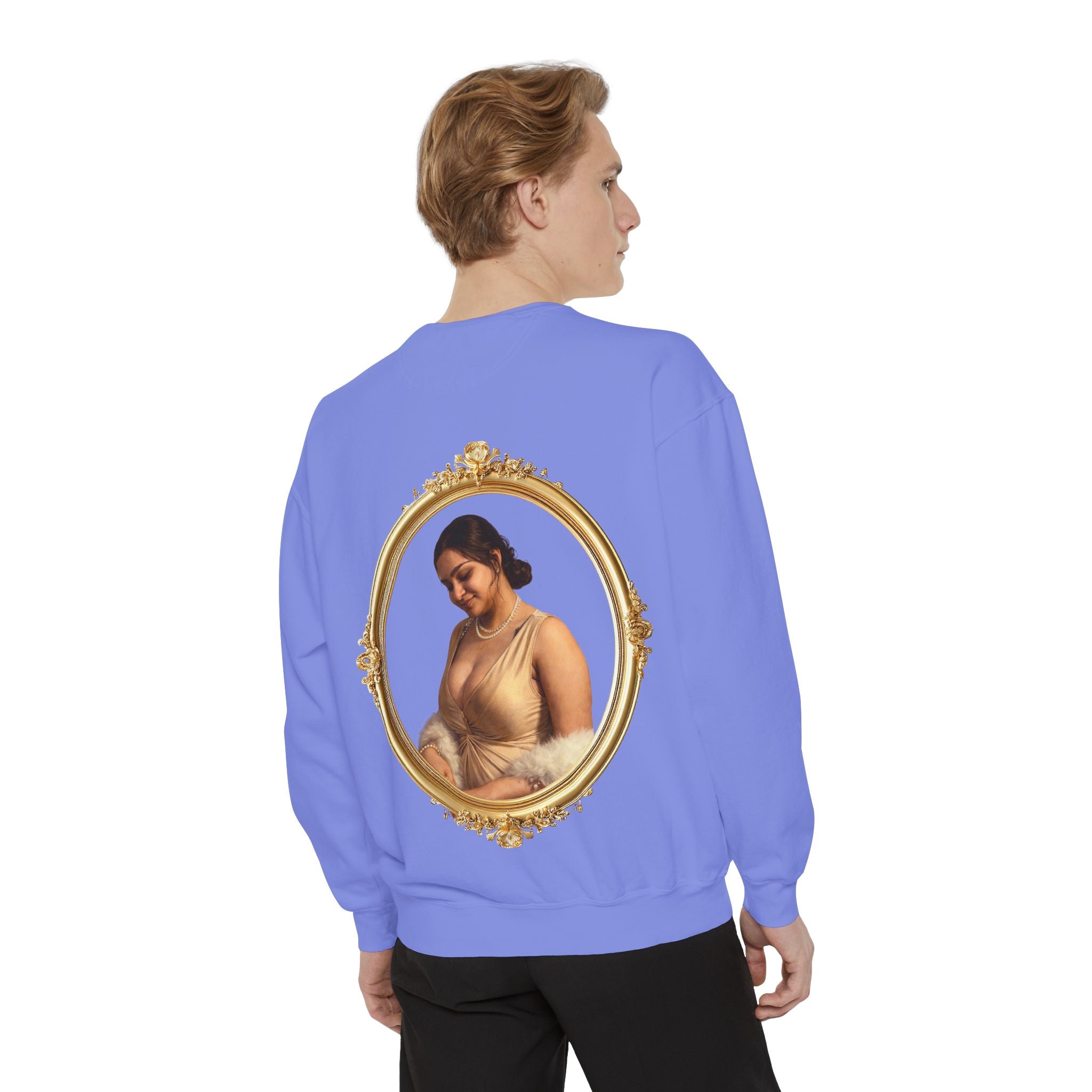 Floral Portrait Sweatshirt — Vintage Gold Frame Art Crewneck