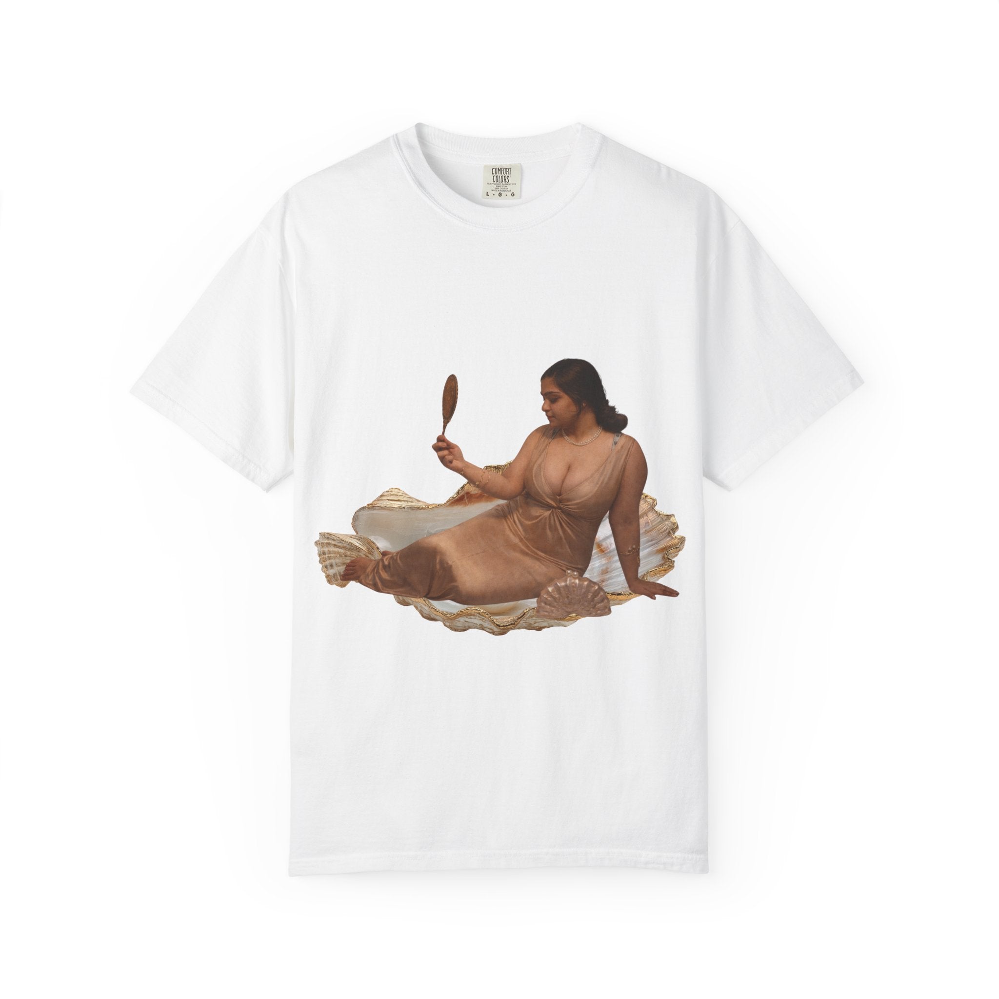 Venus Mirror T-Shirt — Nude Goddess Art Tee with 'Love, [Signature]' Back Print
