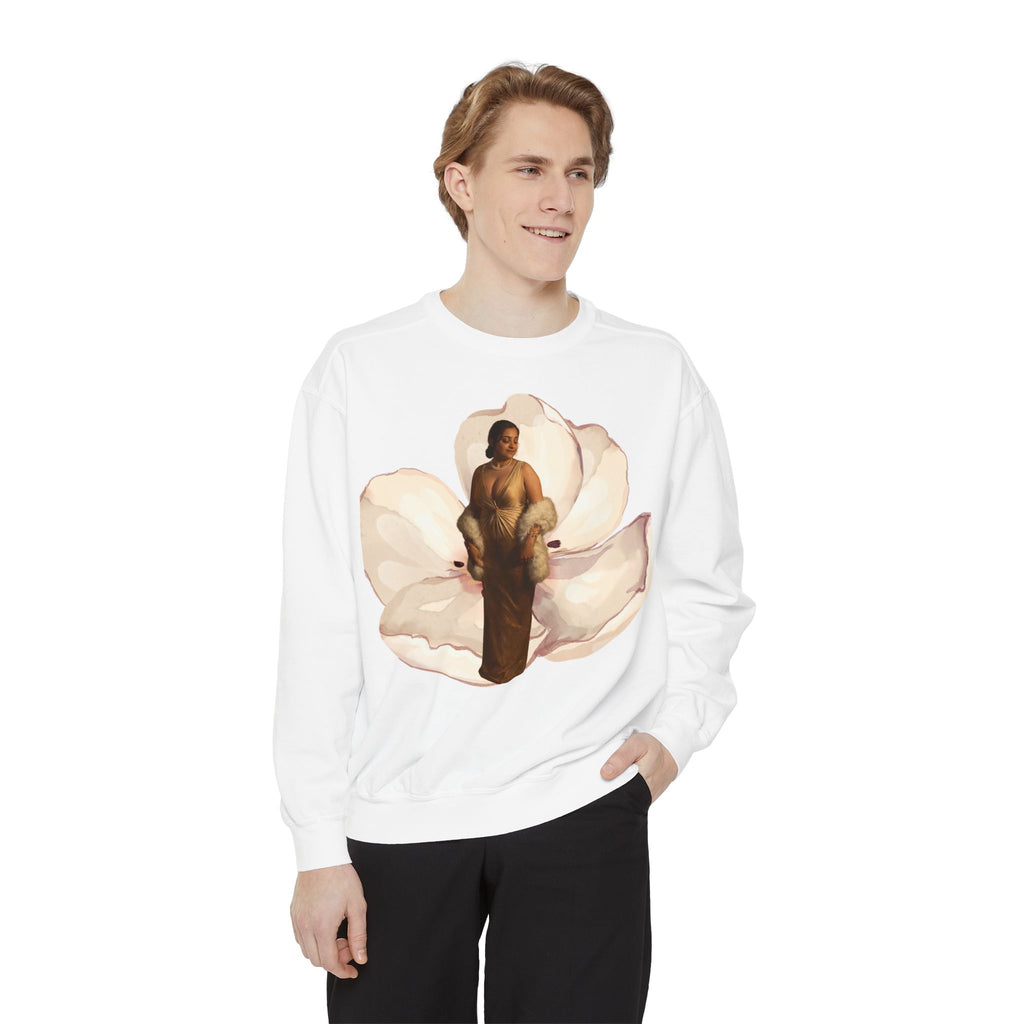 Floral Portrait Sweatshirt — Vintage Gold Frame Art Crewneck