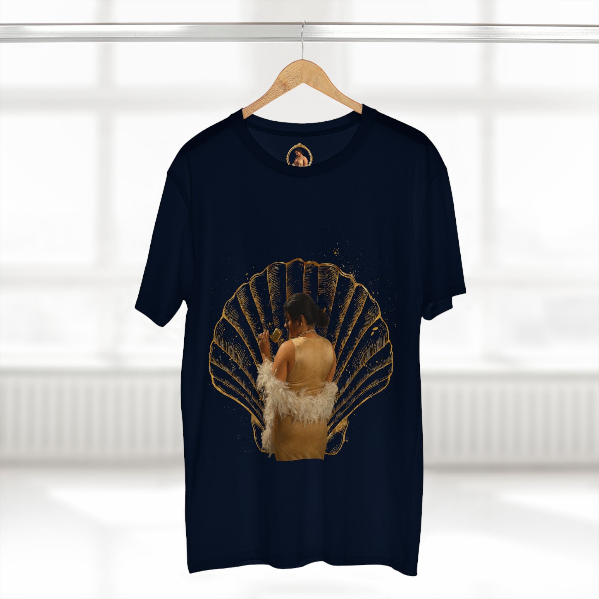 Vintage Vanity Tee — Antique Mirror & Shell Art Graphic T-Shirt