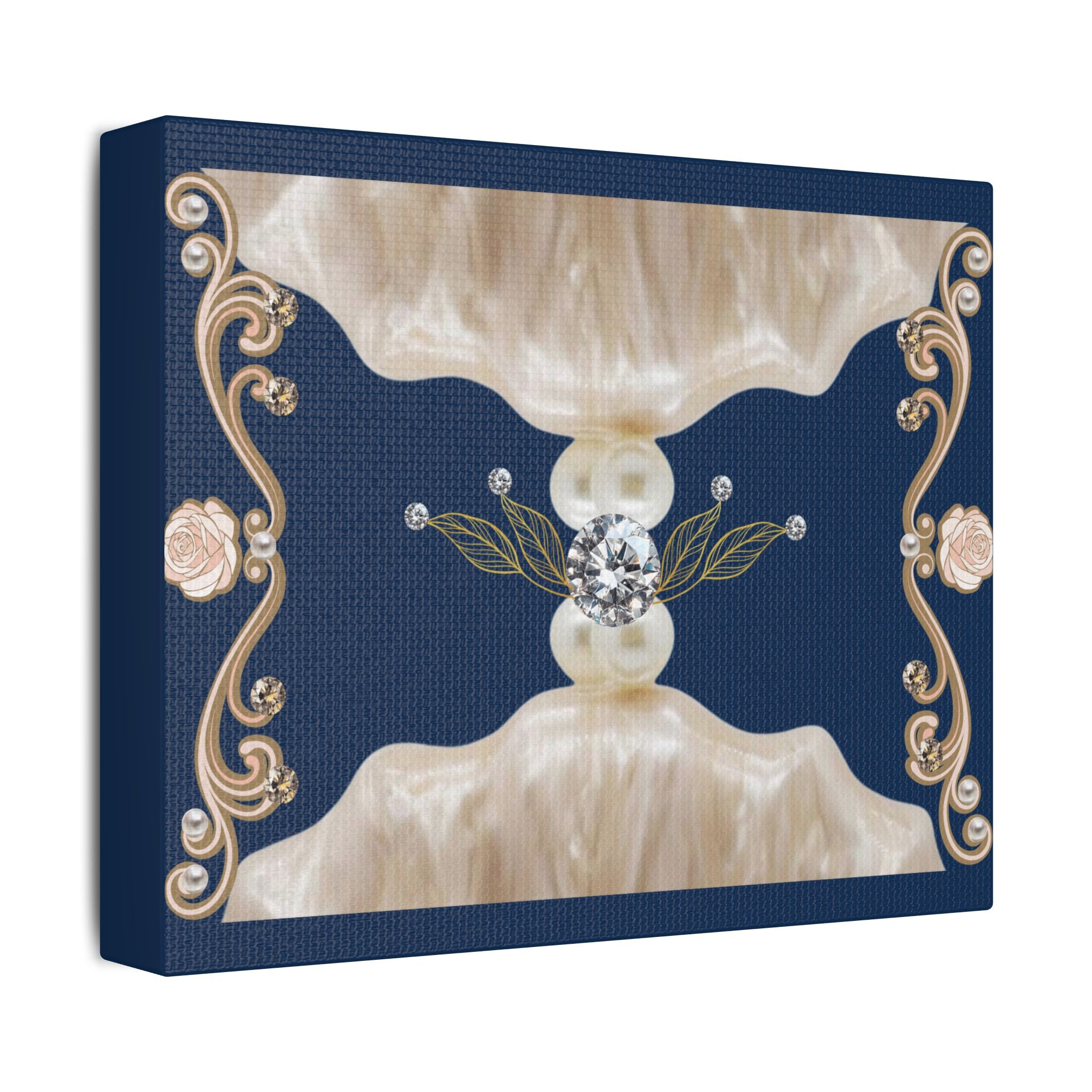 Navy Pearl Baroque Satin Canvas Wall Art — Stretched Decorative Print