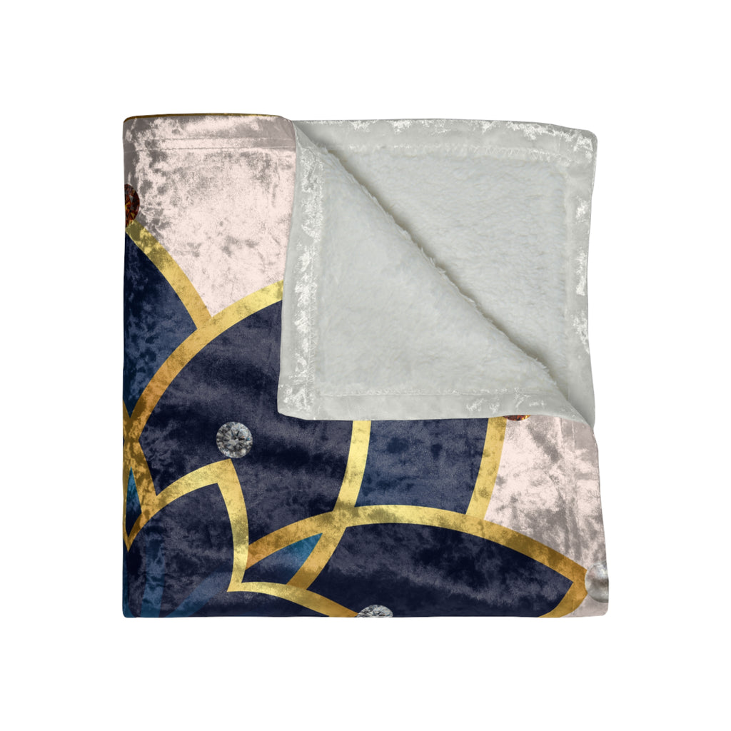 Crushed Velvet Blanket — Luxe Navy Mandala Throw with Gold Accents