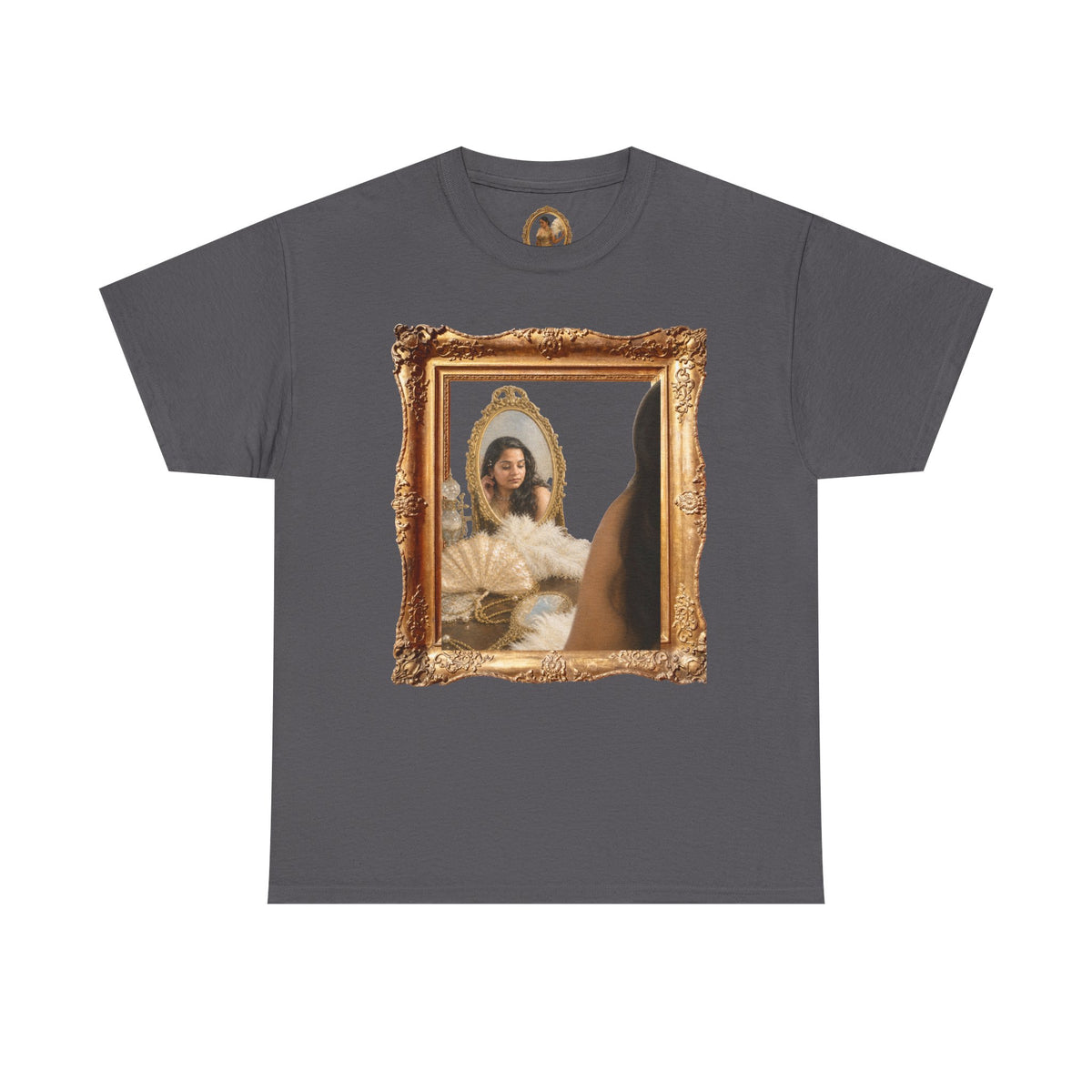 Drashti Portrait Frame Tee — Vintage Mirror Portrait Graphic T-Shirt