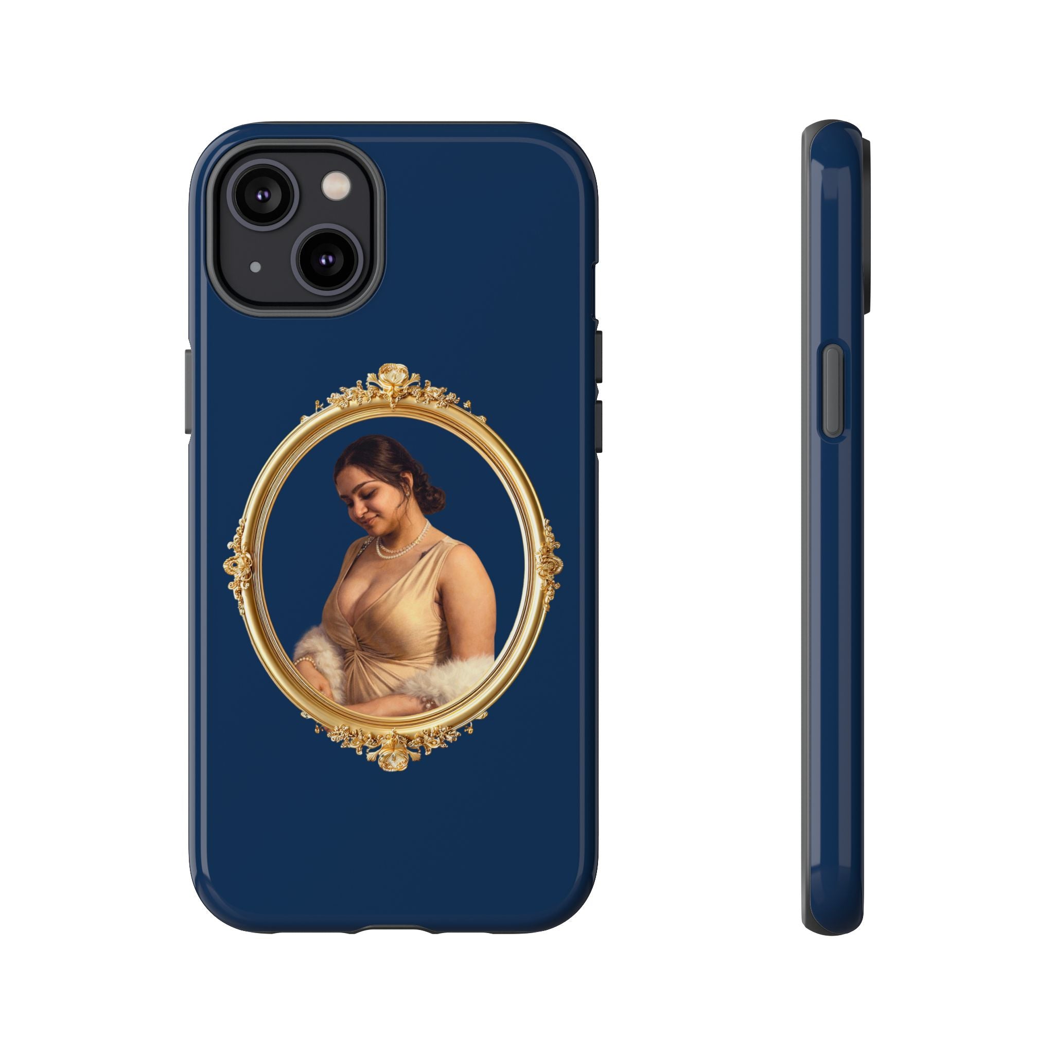 Vintage Portrait Phone Case — Elegant Gold Frame on Navy
