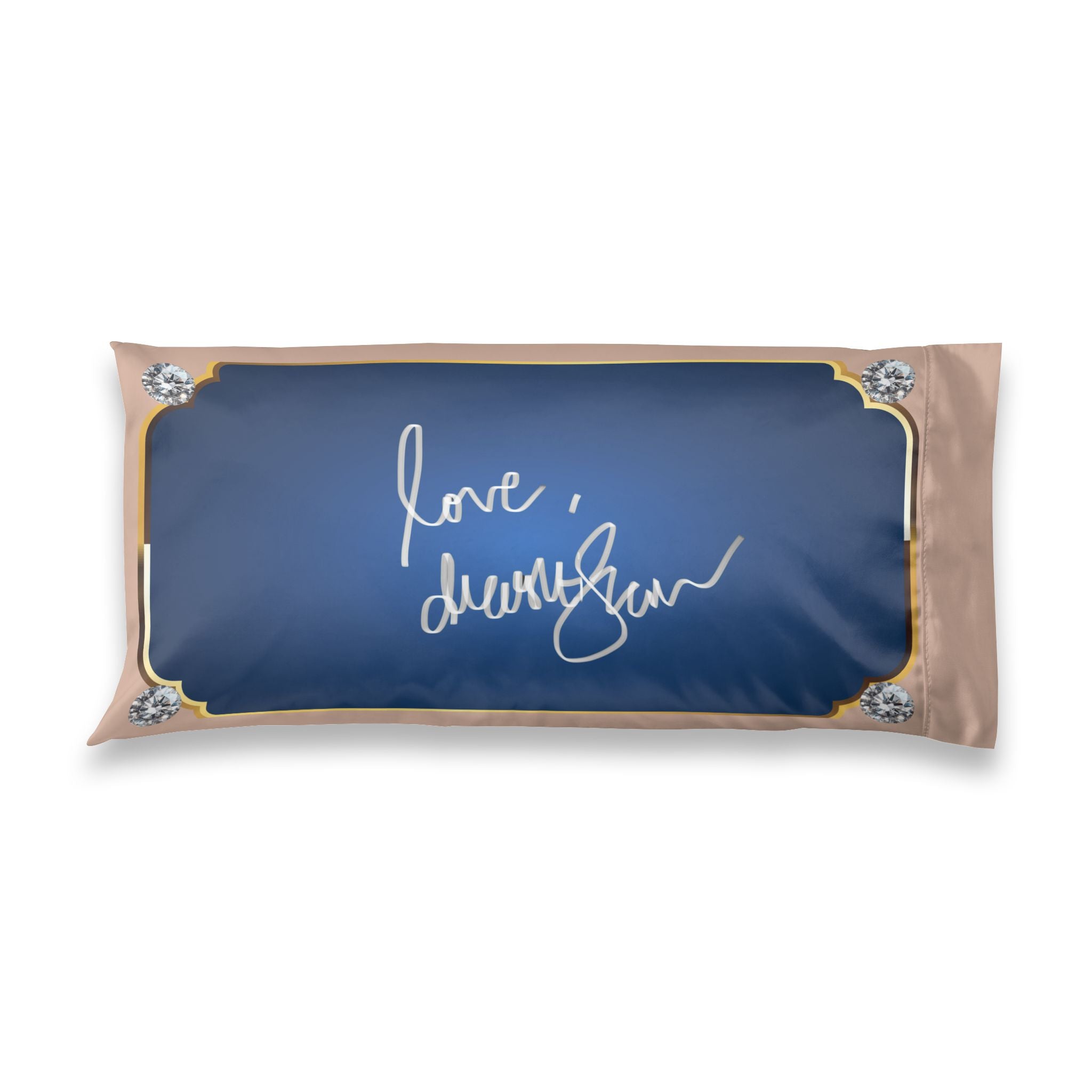 Satin Pillowcase - Luxe Navy & Gold Decorative Body Pillowcase with 'love, drungrun' Script
