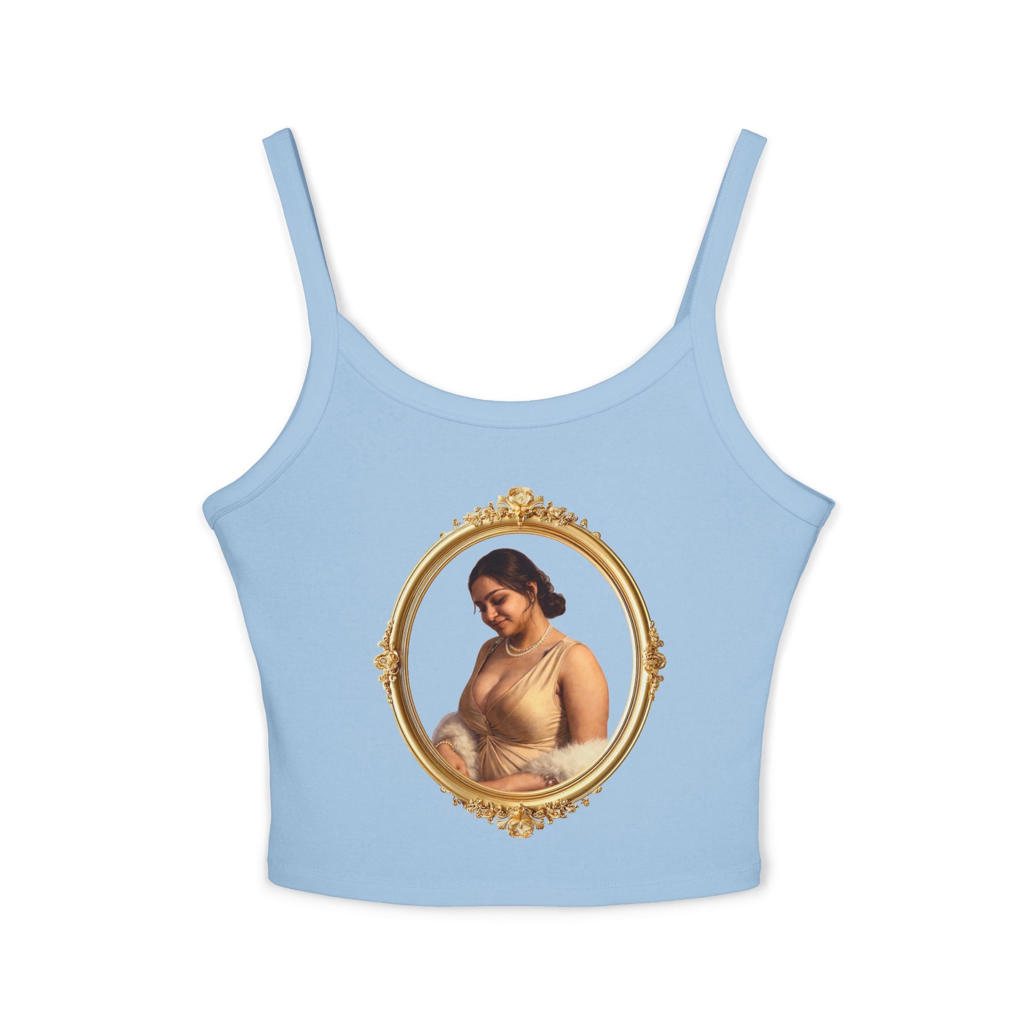 Spaghetti Tank Top — Vintage Portrait Frame with “Love, Always” Handwritten Script