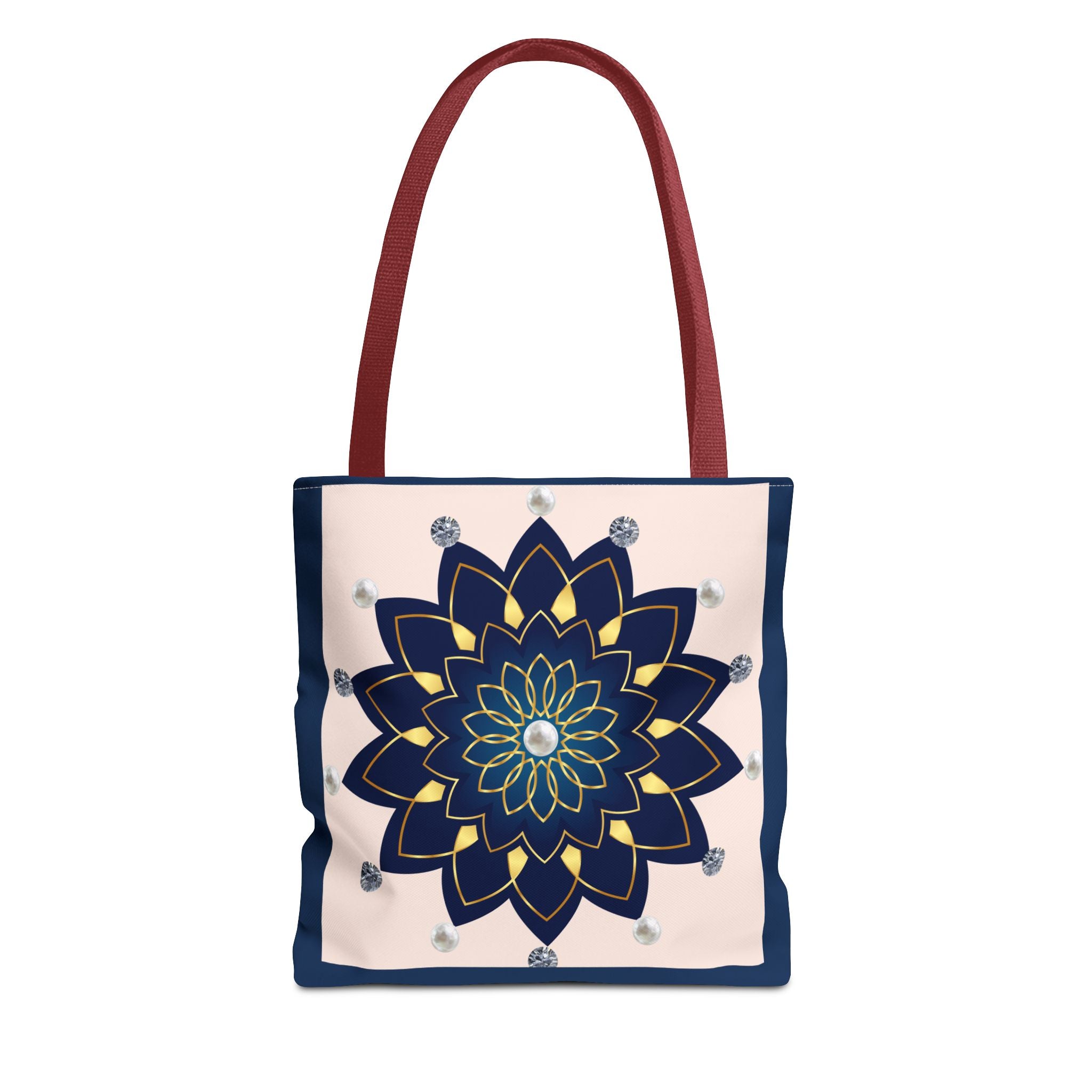 Mandala Floral Tote Bag — Navy 'Love, [Signature]' All-Over Print