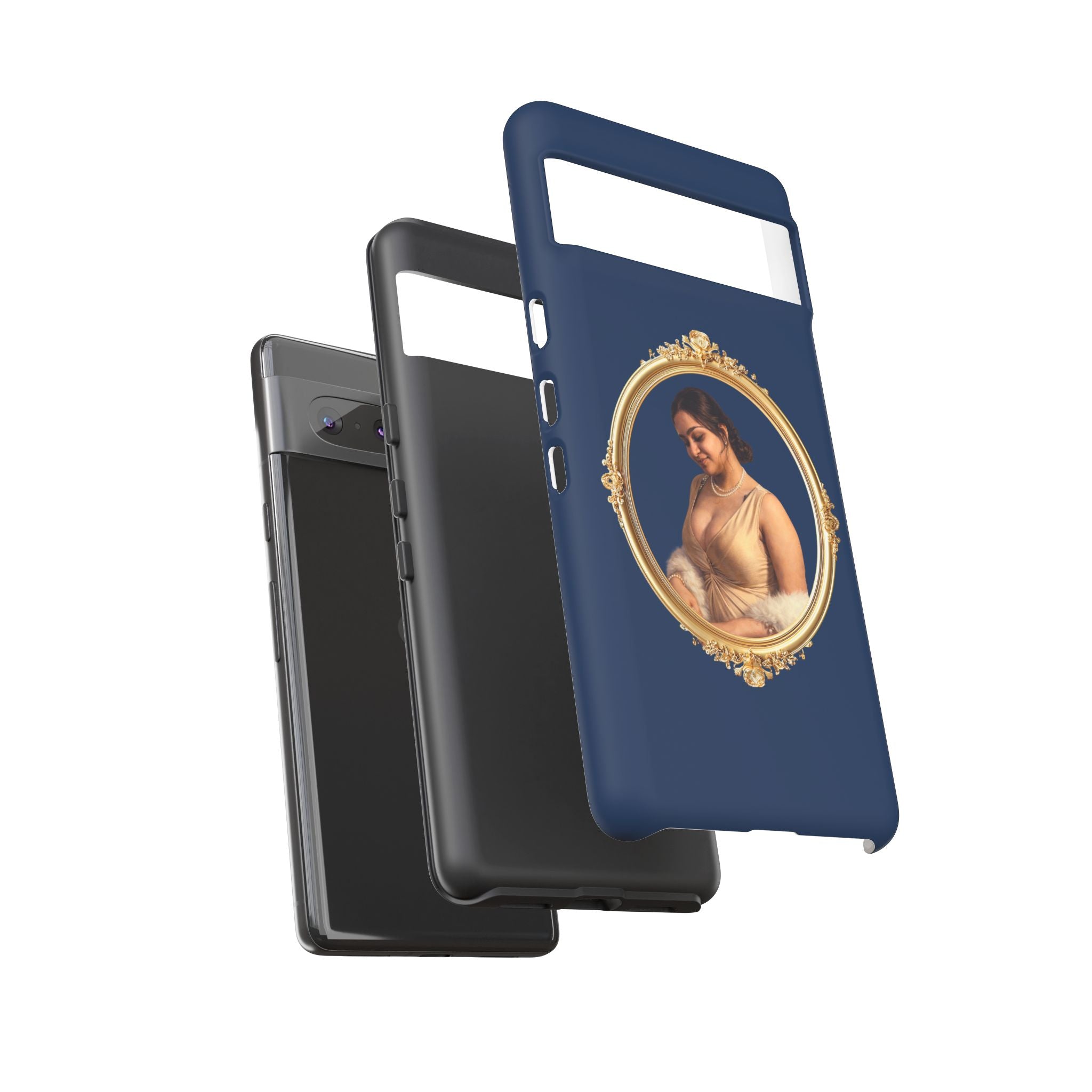 Vintage Portrait Phone Case — Elegant Gold Frame on Navy