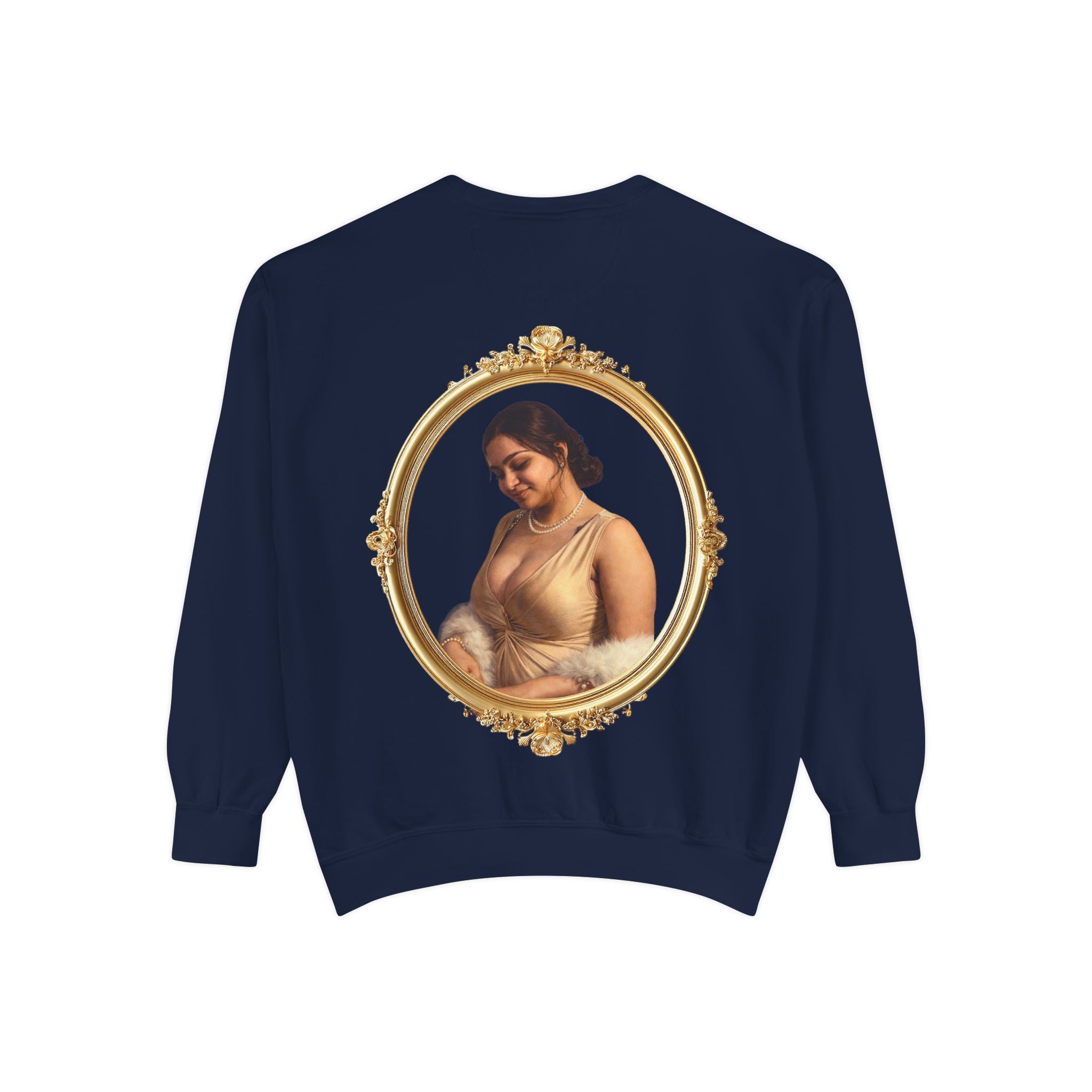 Floral Portrait Sweatshirt — Vintage Gold Frame Art Crewneck