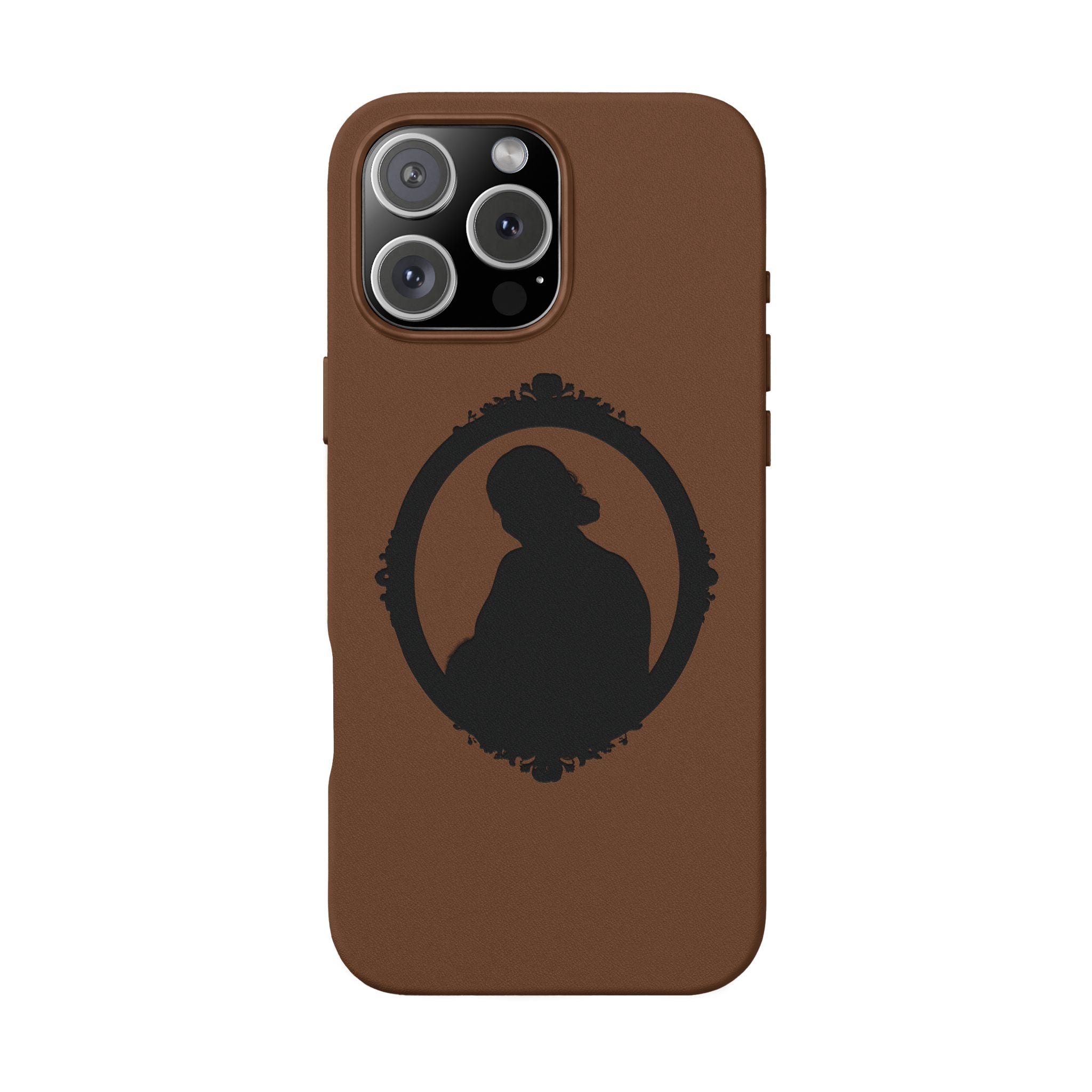 Engraved PU Leather Phone Case — Silhouette Outline Design