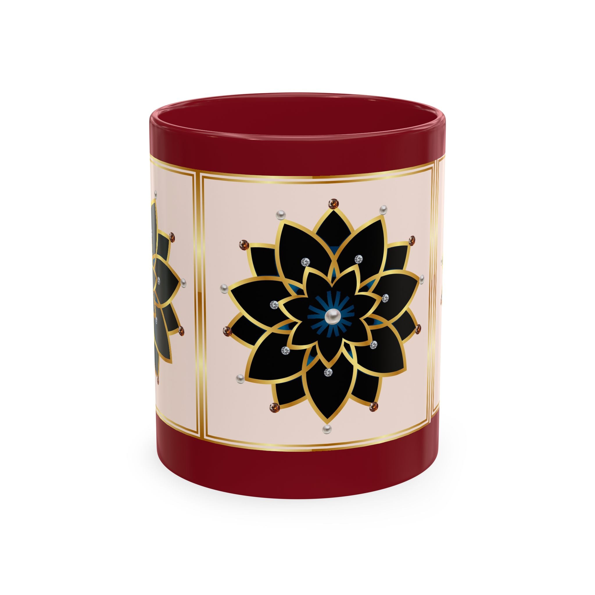 Ceramic Mug — Elegant Black & Gold Floral Mandala Design