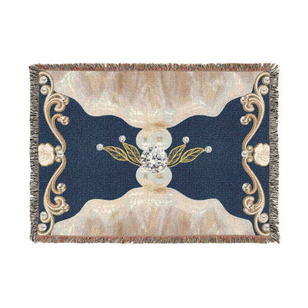 Ornate Woven Throw Blanket — Baroque Navy Floral Medallion