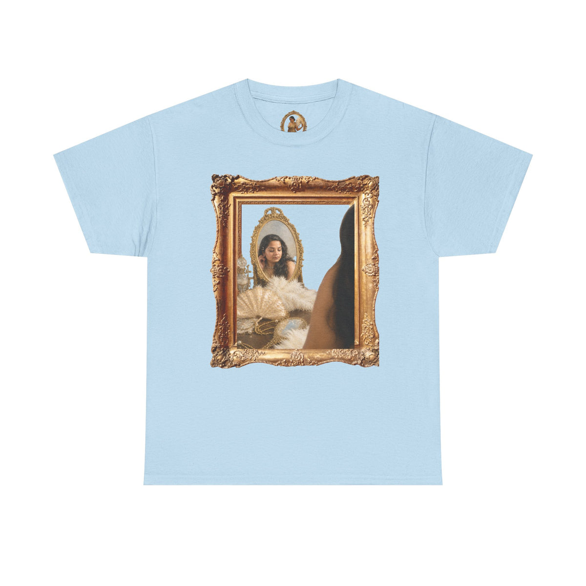 Drashti Portrait Frame Tee — Vintage Mirror Portrait Graphic T-Shirt