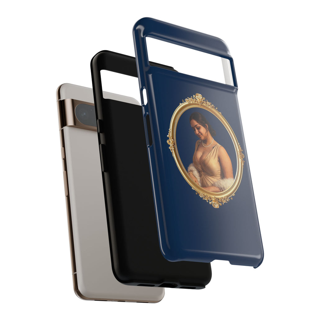 Vintage Portrait Phone Case — Elegant Gold Frame on Navy