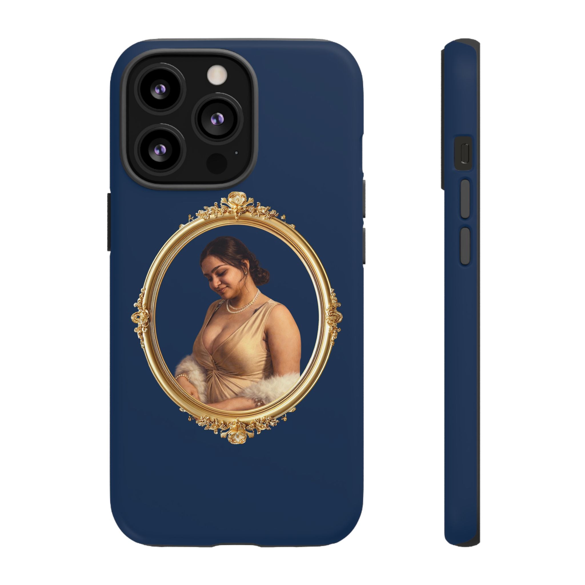 Vintage Portrait Phone Case — Elegant Gold Frame on Navy