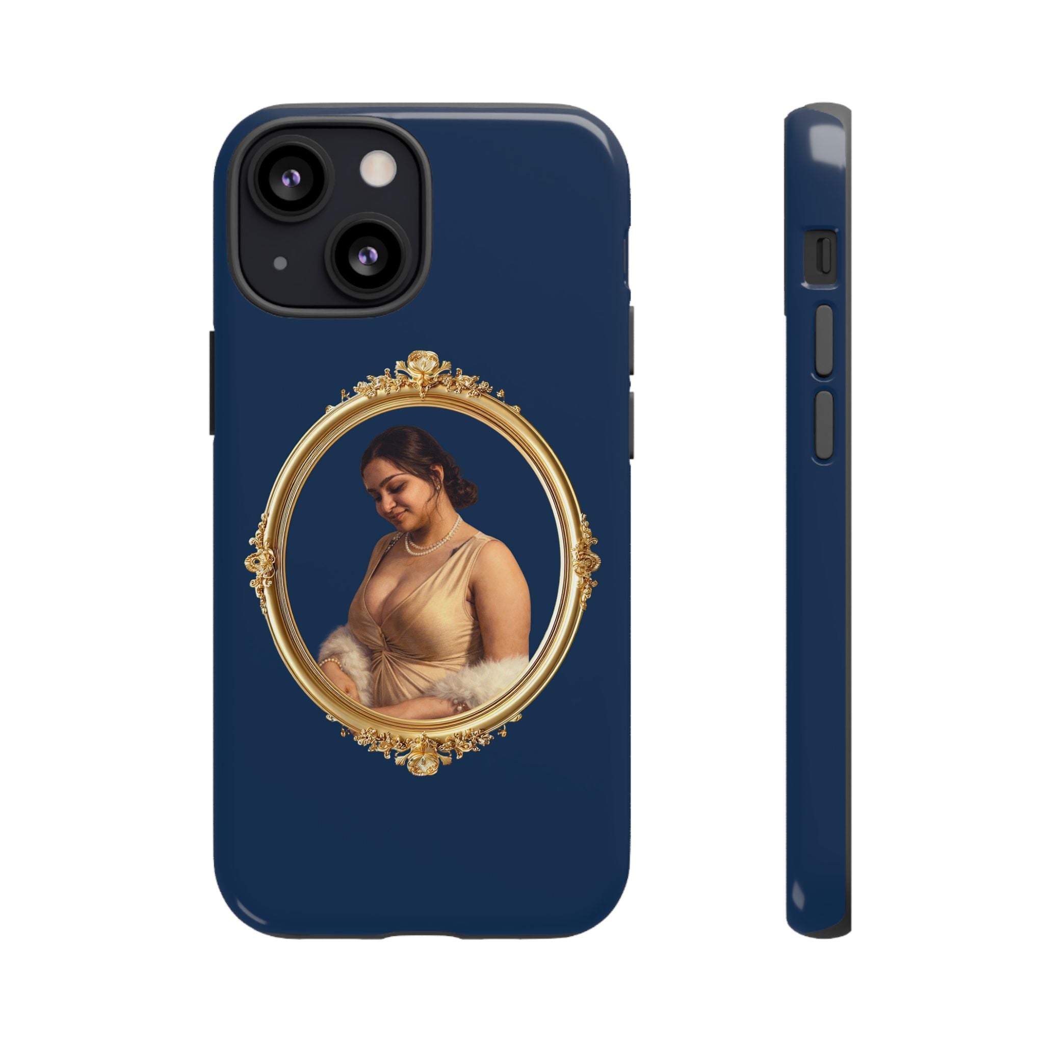 Vintage Portrait Phone Case — Elegant Gold Frame on Navy