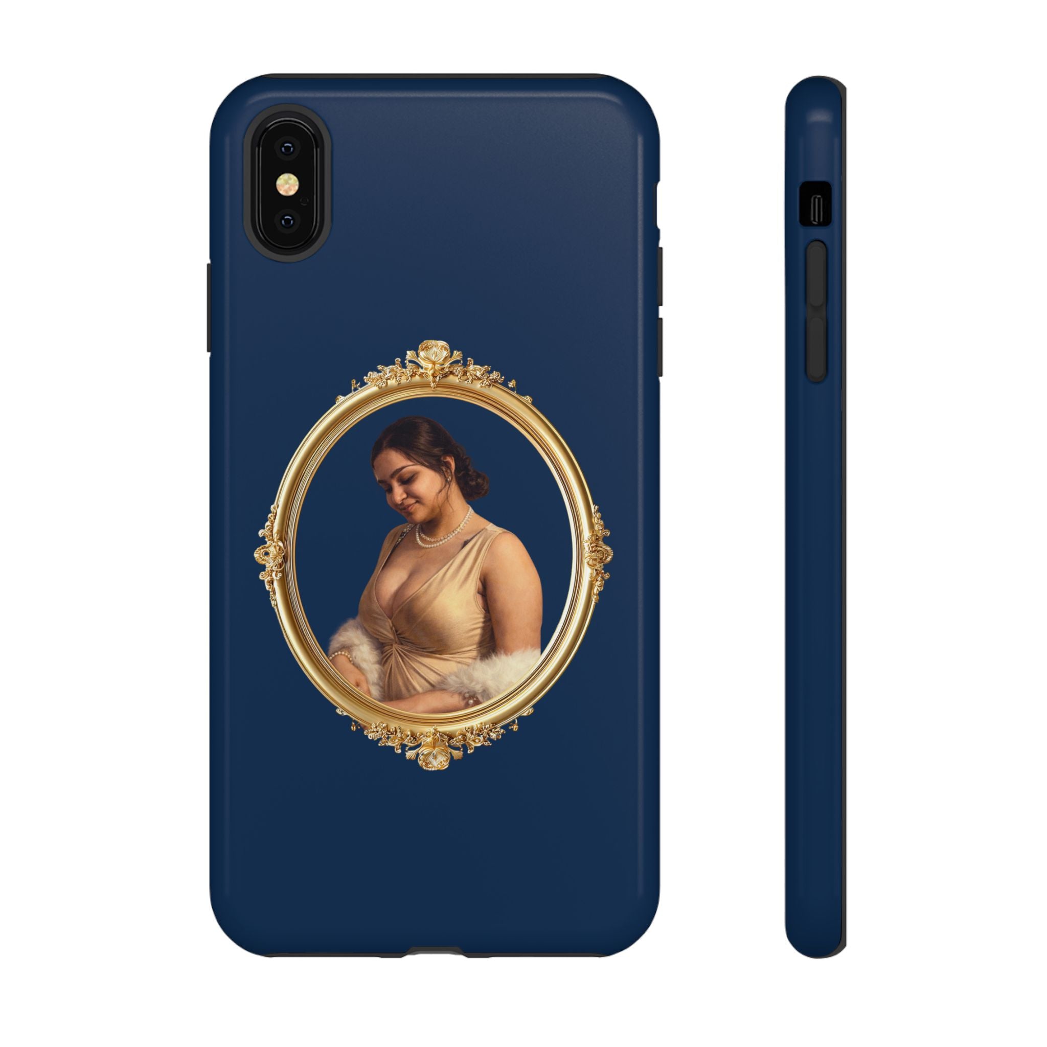 Vintage Portrait Phone Case — Elegant Gold Frame on Navy