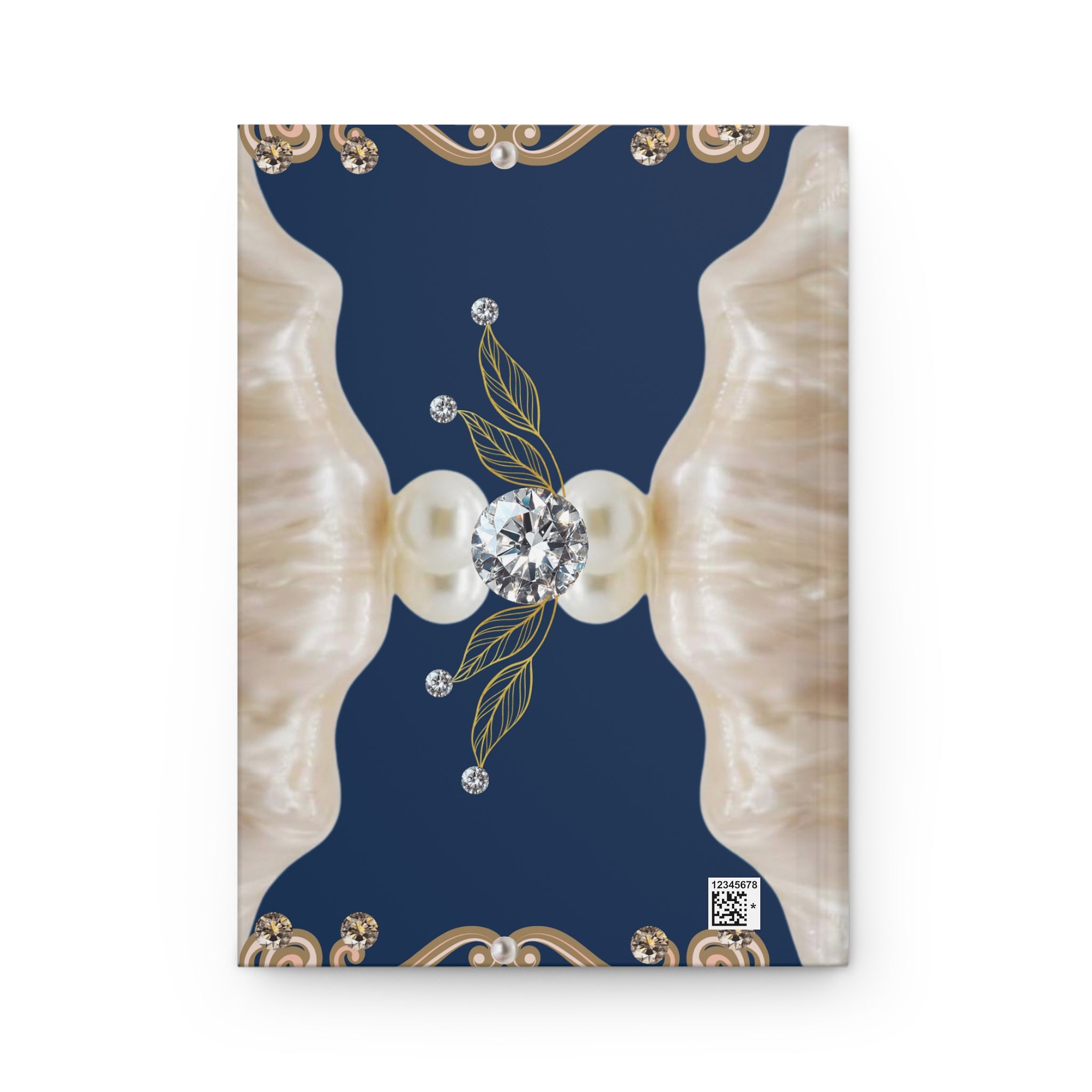 Pearl & Jewel Hardcover Journal — Elegant Navy Floral Notebook