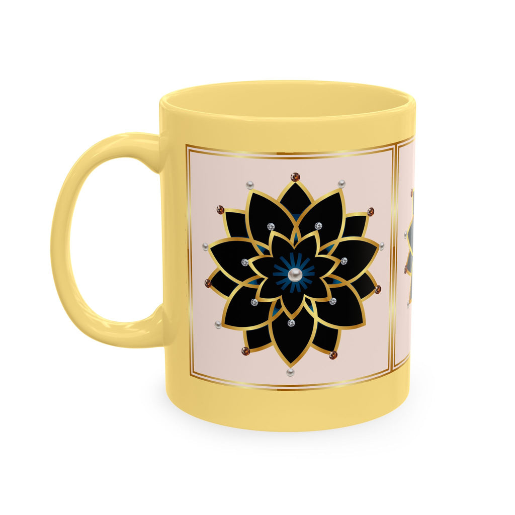 Ceramic Mug — Elegant Black & Gold Floral Mandala Design