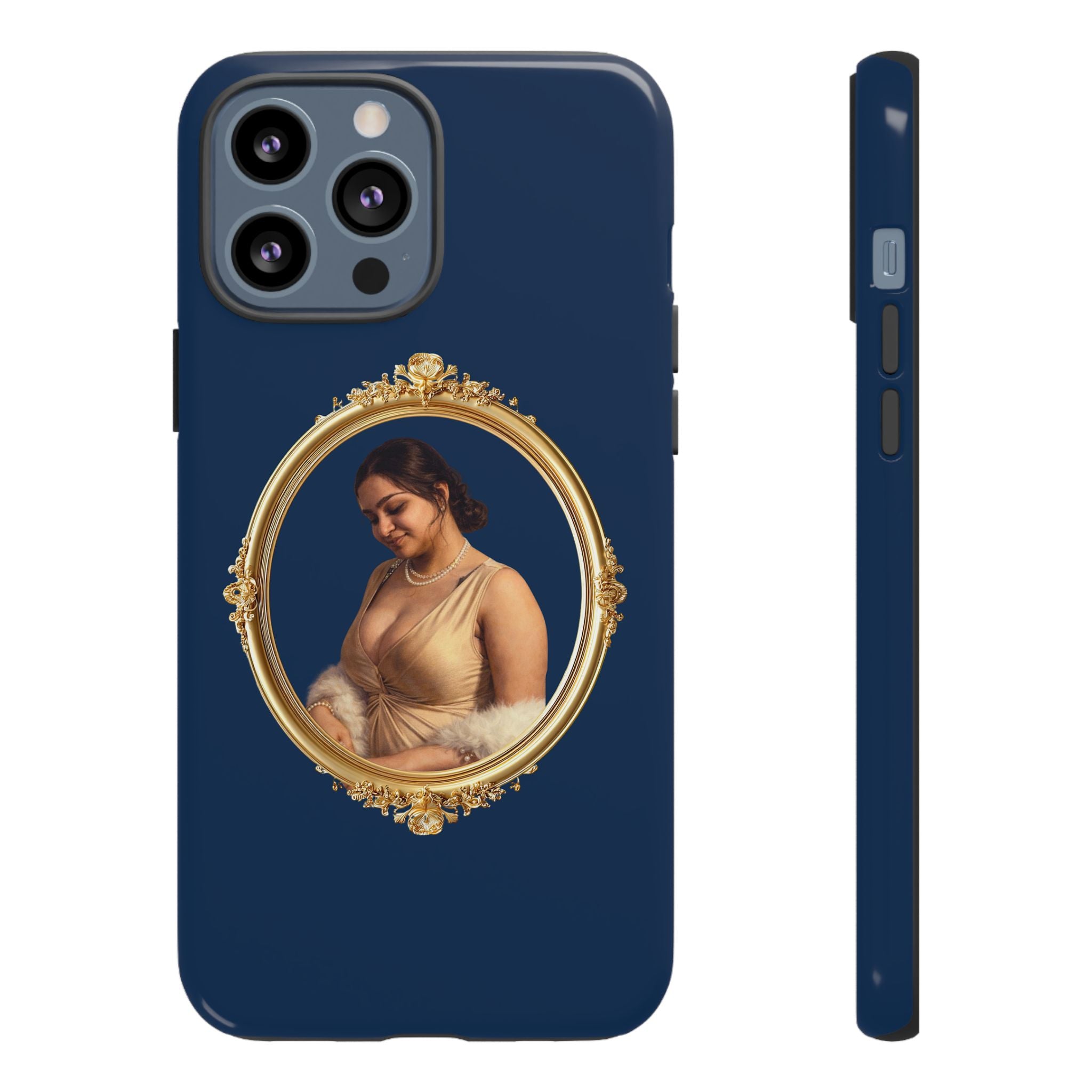 Vintage Portrait Phone Case — Elegant Gold Frame on Navy