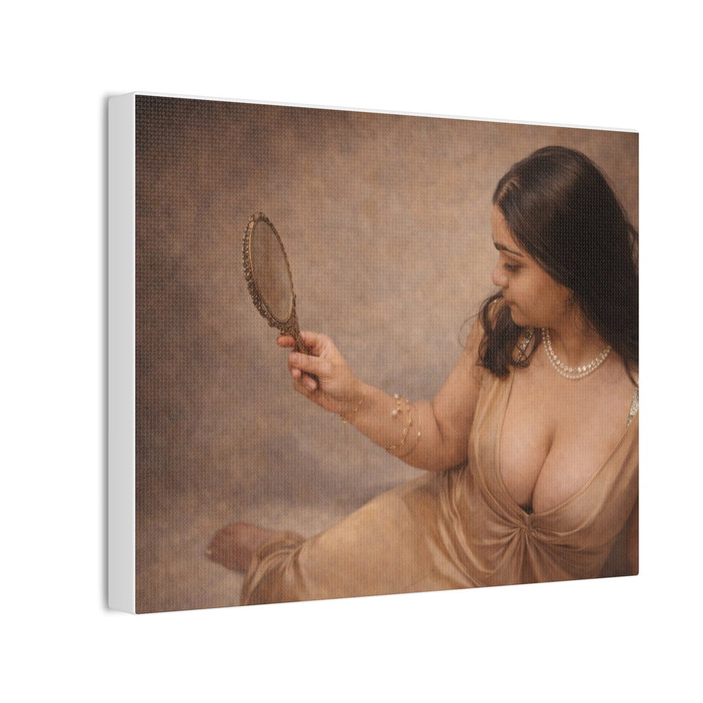 Vintage Portrait Canvas Wall Art — Woman with Hand Mirror