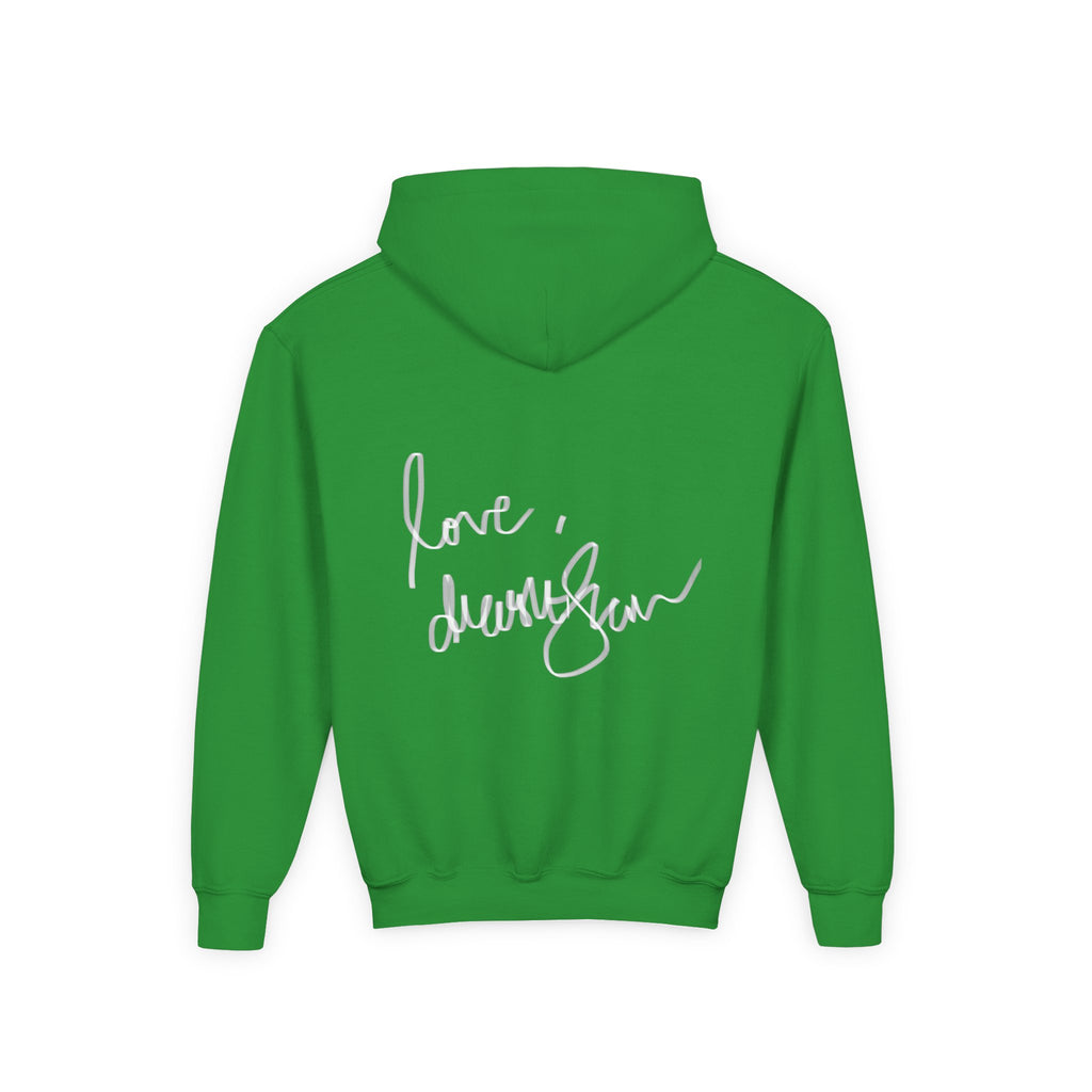 Youth Hoodie — Vintage Dancer Floral Graphic with “We Will Be Home” Back Script