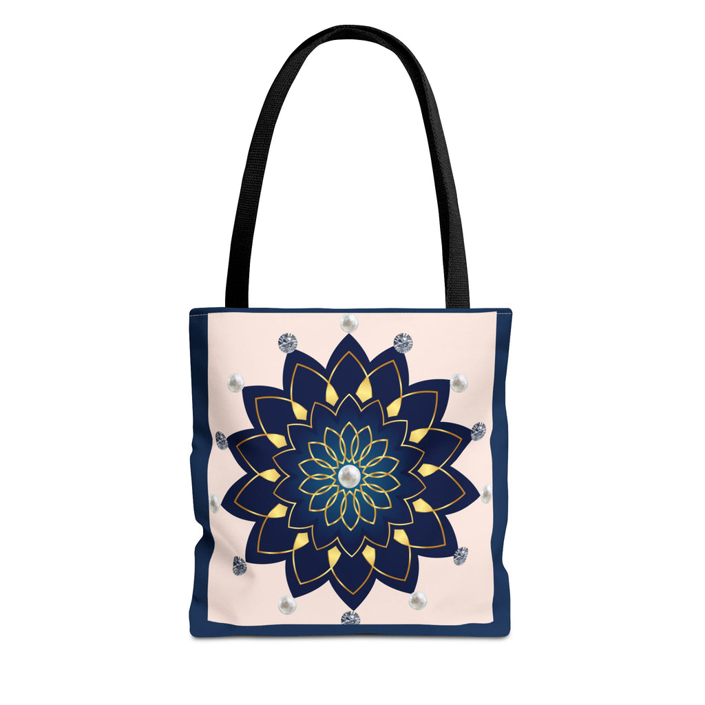 Mandala Floral Tote Bag — Navy 'Love, [Signature]' All-Over Print