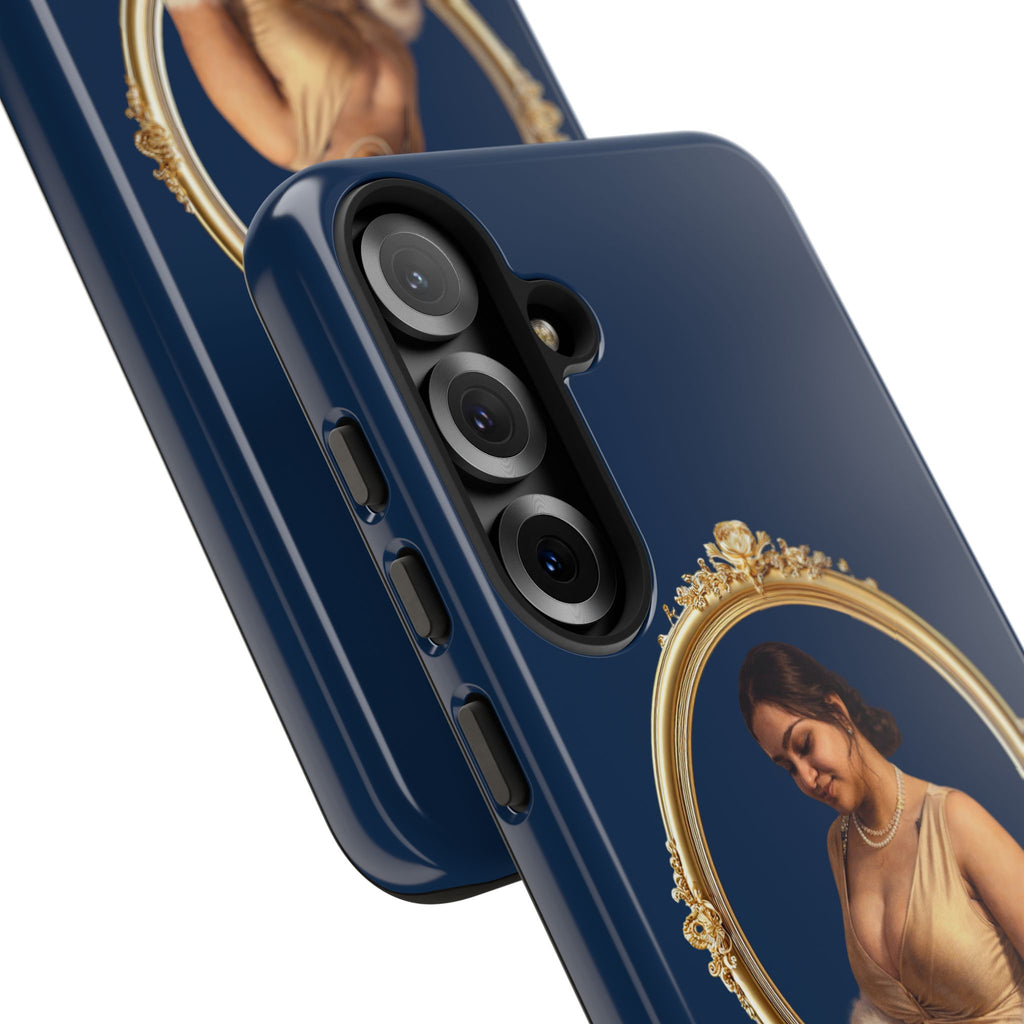 Vintage Portrait Phone Case — Elegant Gold Frame on Navy
