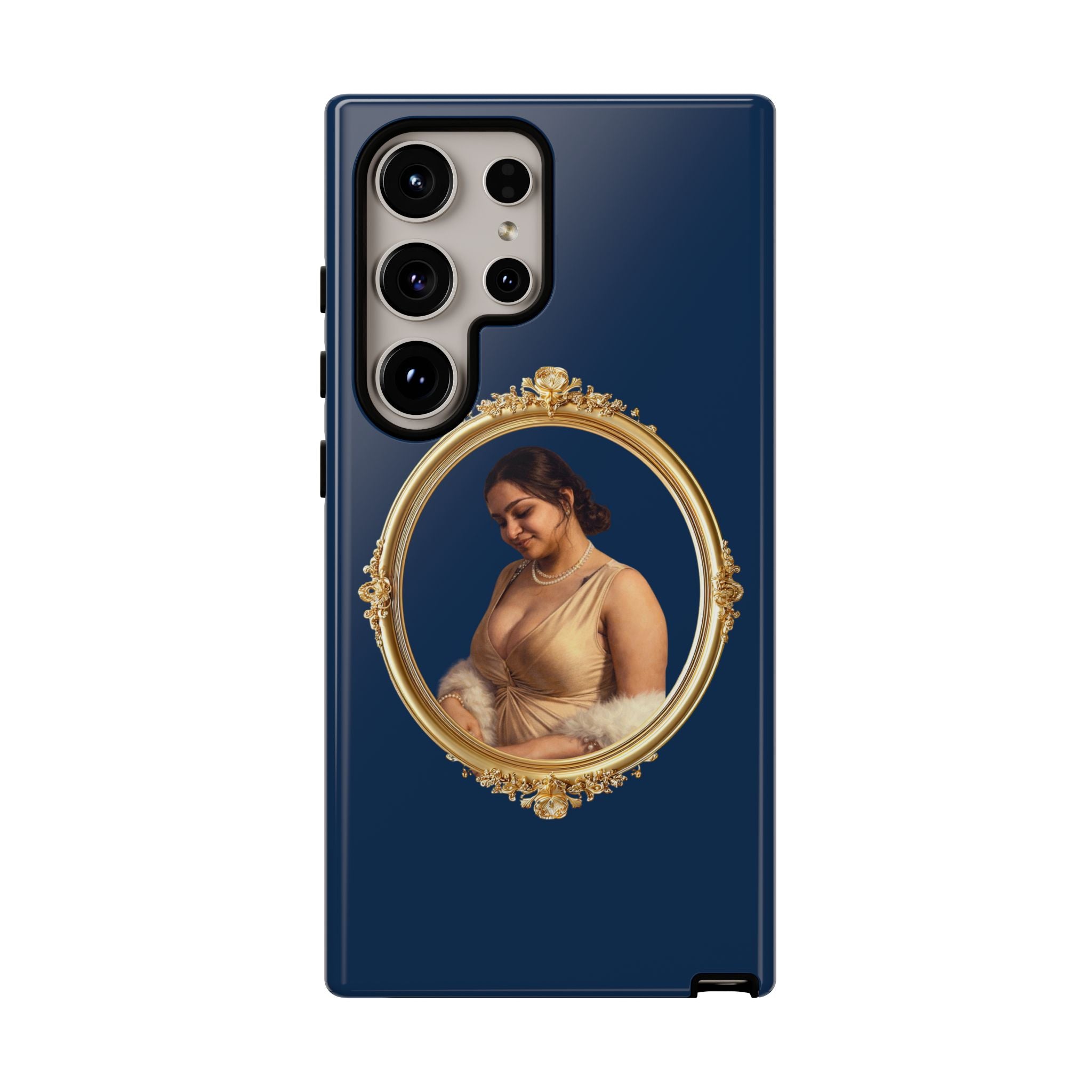 Vintage Portrait Phone Case — Elegant Gold Frame on Navy