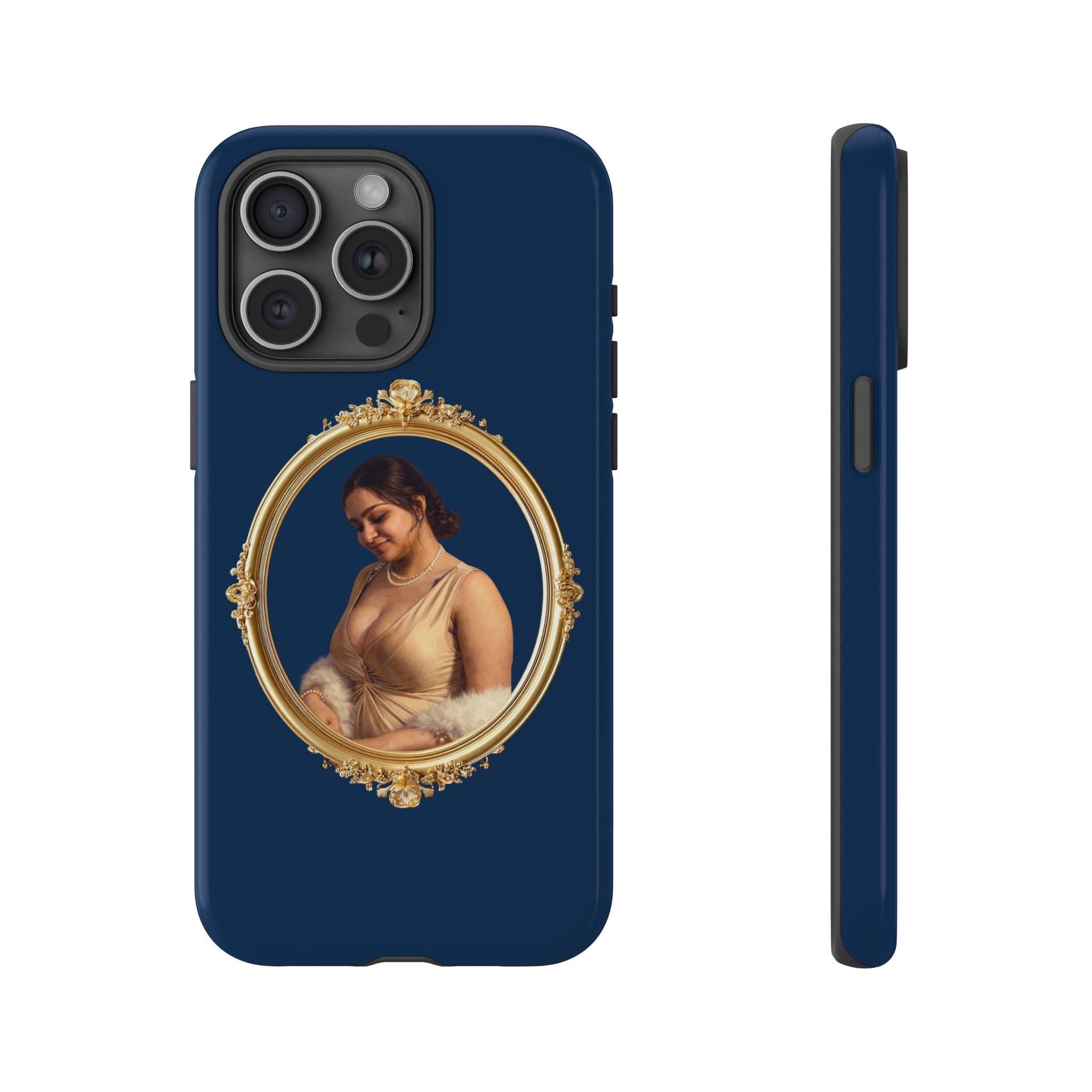 Vintage Portrait Phone Case — Elegant Gold Frame on Navy